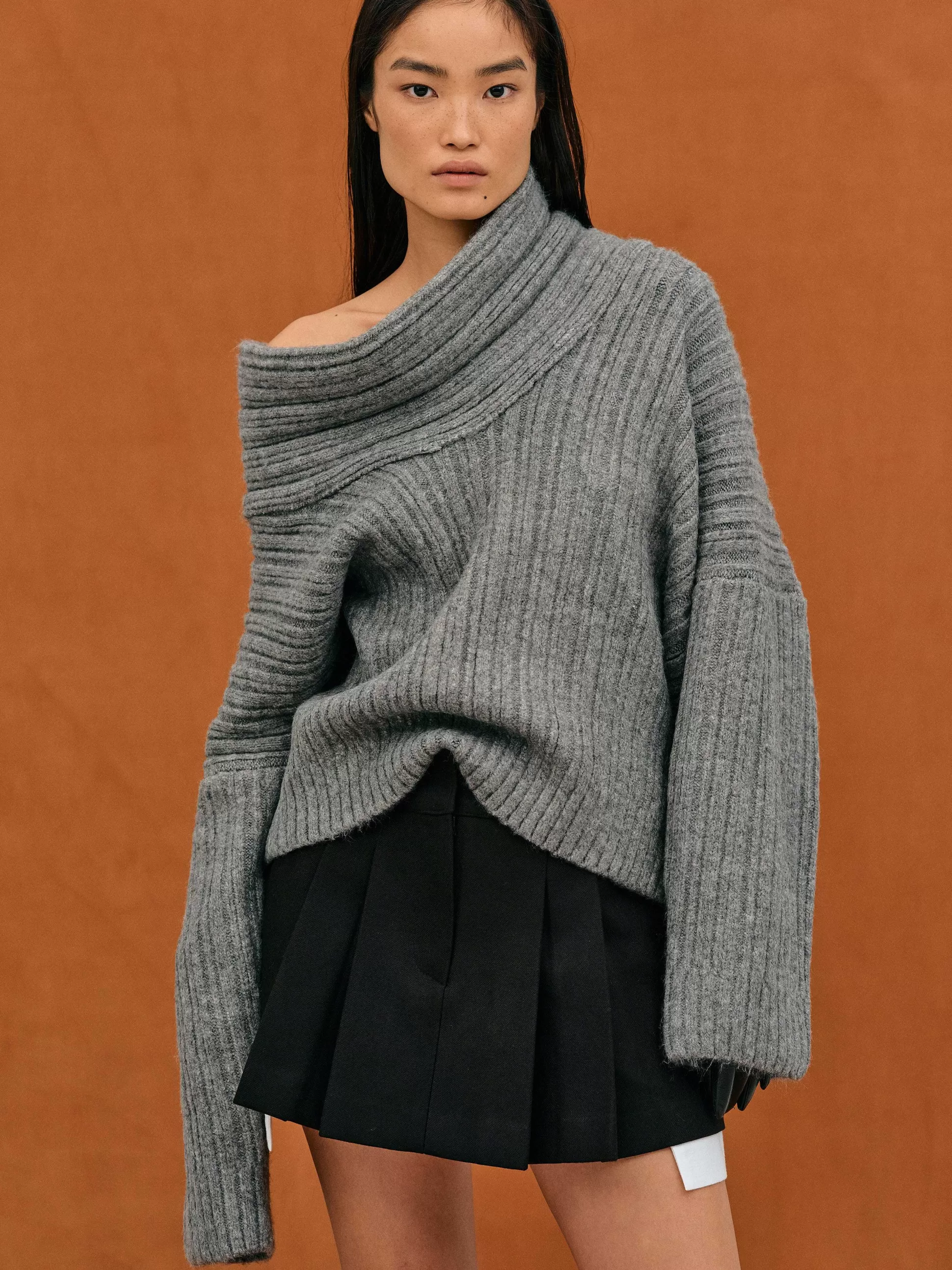Source Unknown Becca Pull Surdimensionne En Tricot A Rouleau Haut, Gris Tempete Store