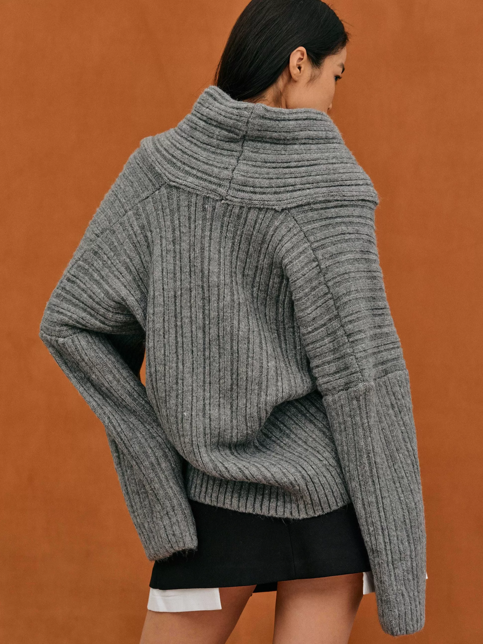 Source Unknown Becca Pull Surdimensionne En Tricot A Rouleau Haut, Gris Tempete Store