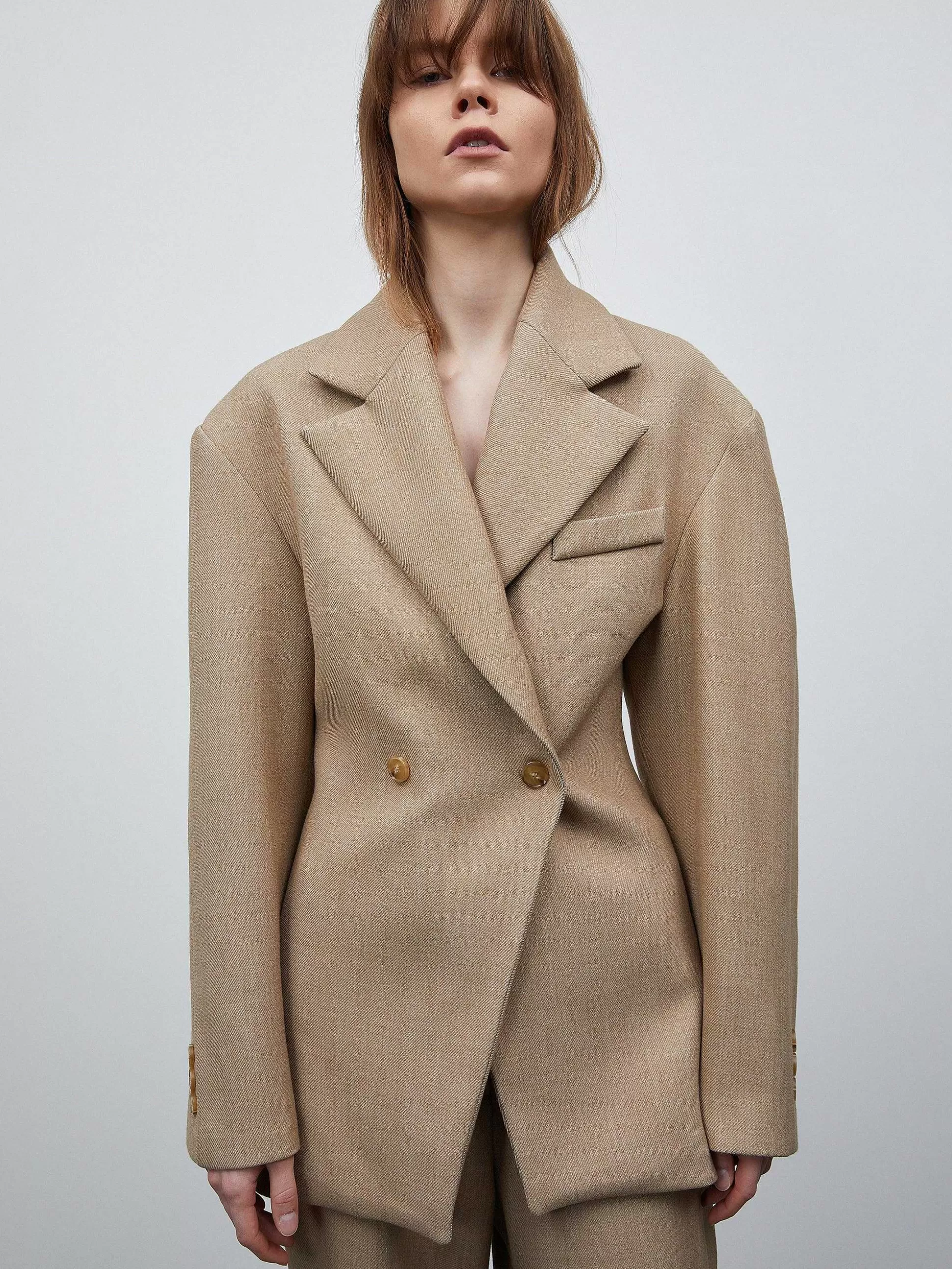 Source Unknown Blazer Cintre A Double Boutonnage Nangy, Beige Beige Best