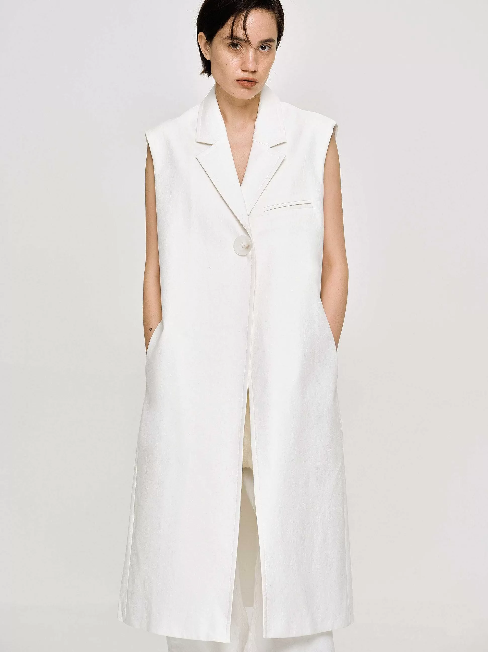 Source Unknown Blazer Long Sans Manches, Blanc Outlet