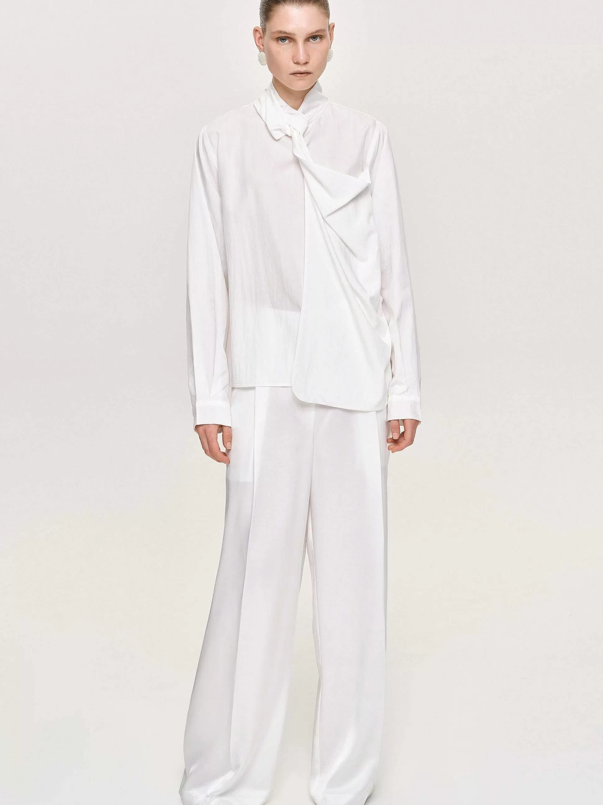 Source Unknown Blouse Echarpe Torsadee Mesash, Blanc Flash Sale