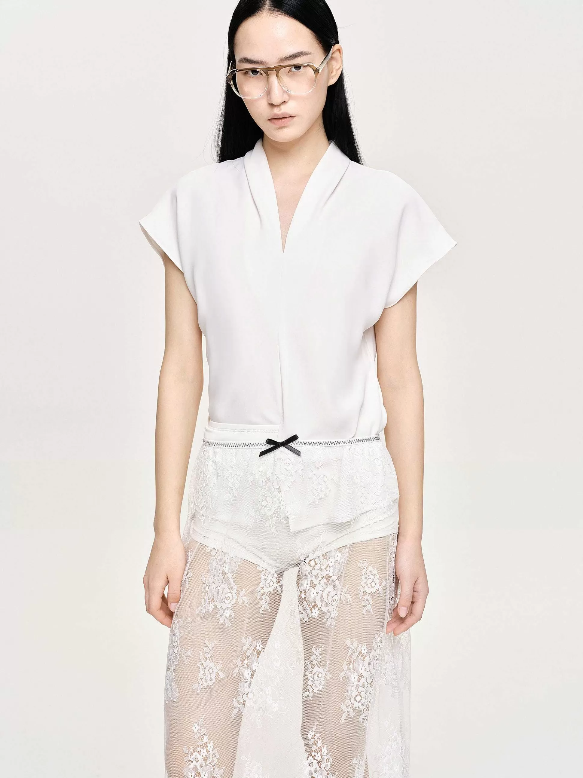 Source Unknown Blouse En Crepe A Col En V, Blanc Sale