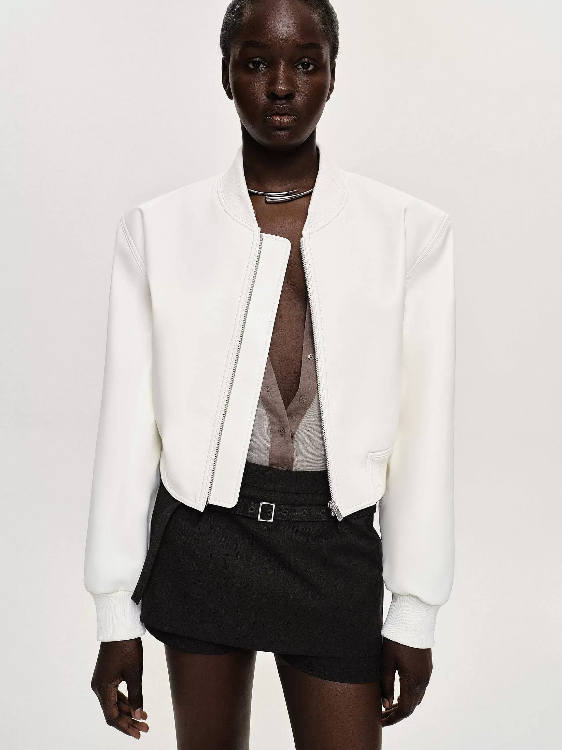 Source Unknown Blouson Aviateur En Similicuir, Blanc Best Sale