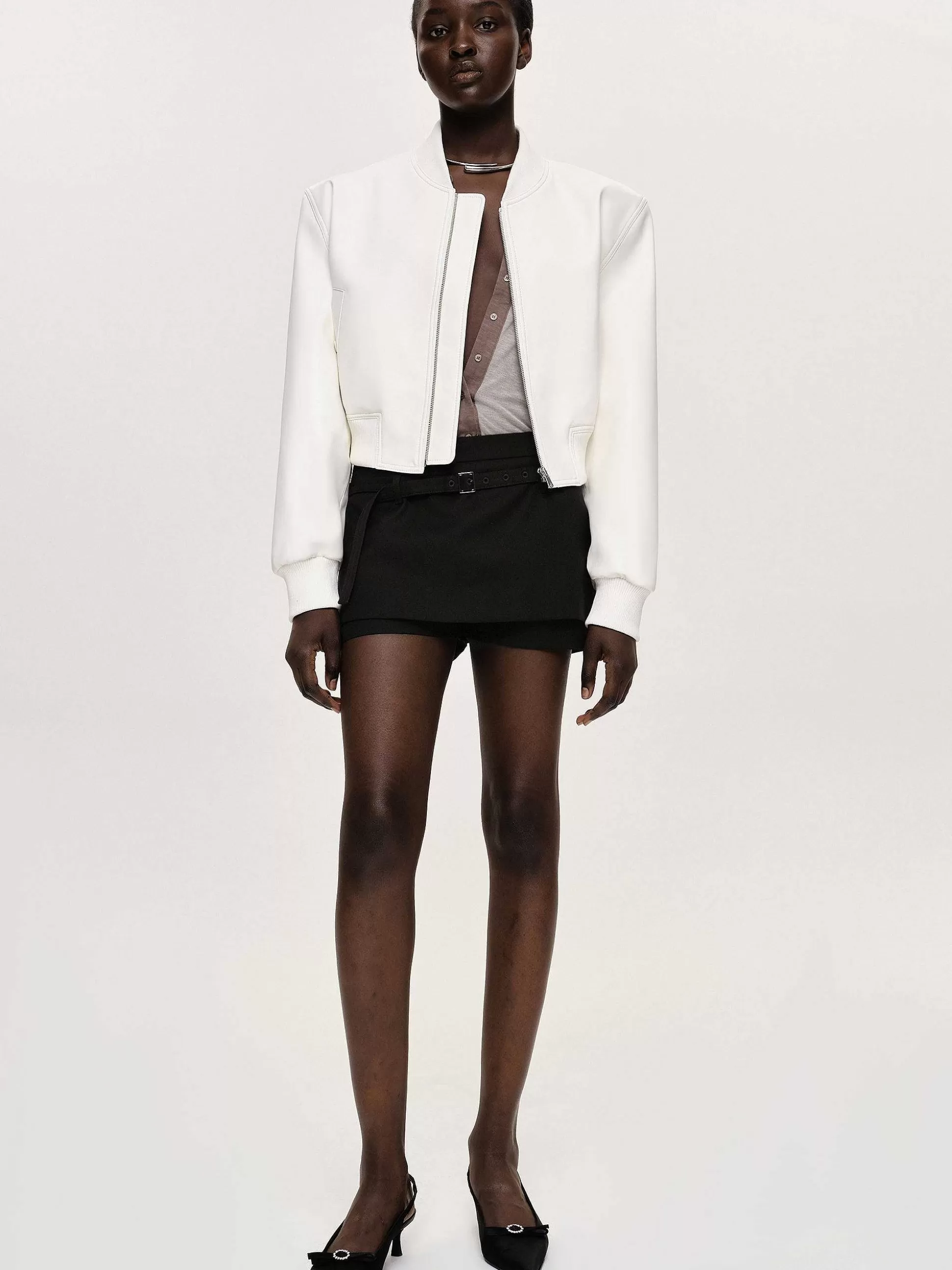 Source Unknown Blouson Aviateur En Similicuir, Blanc Clearance