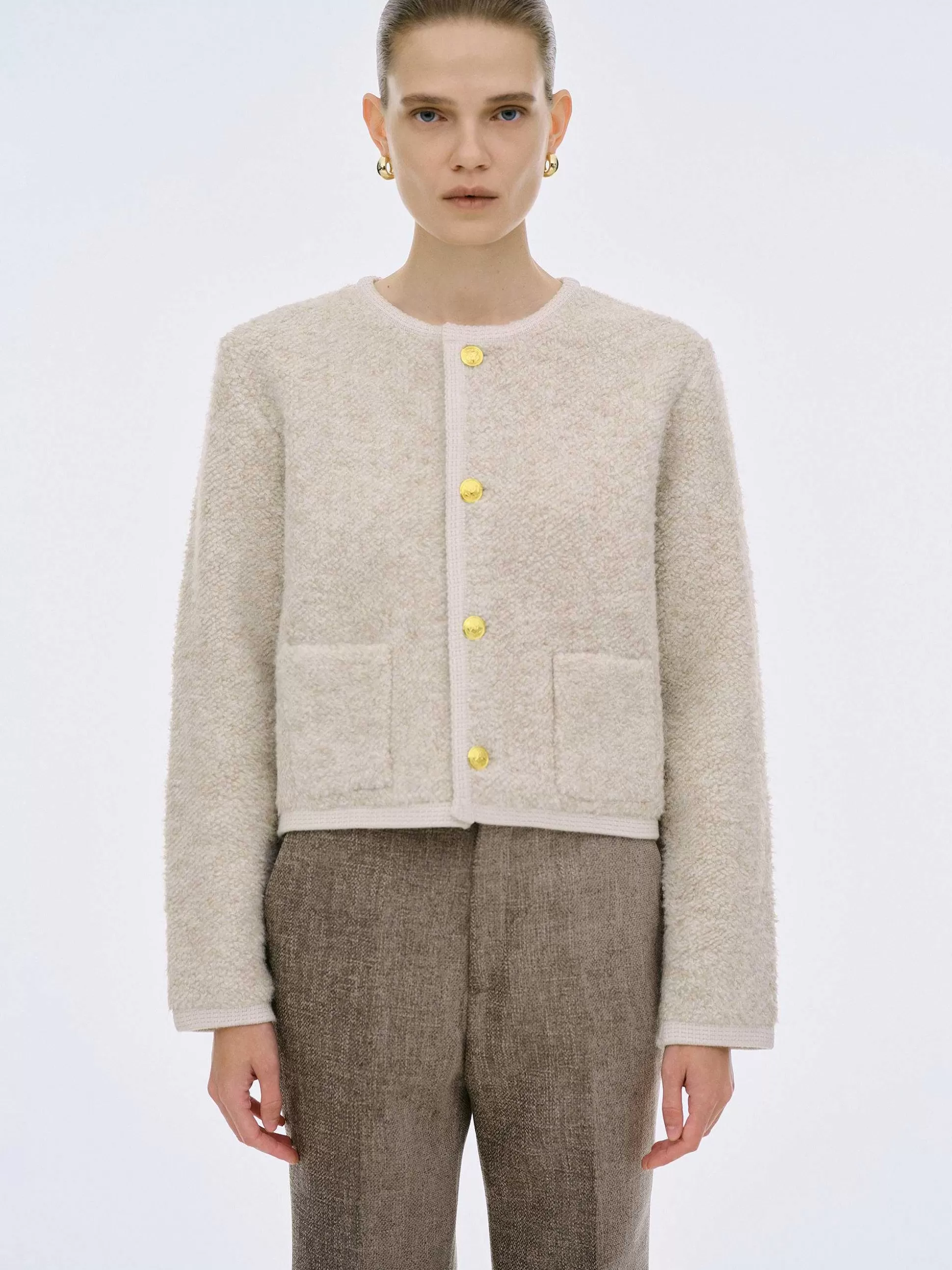 Source Unknown Cardigan En Laine De Tonte Mogador, Melange Beige Hot