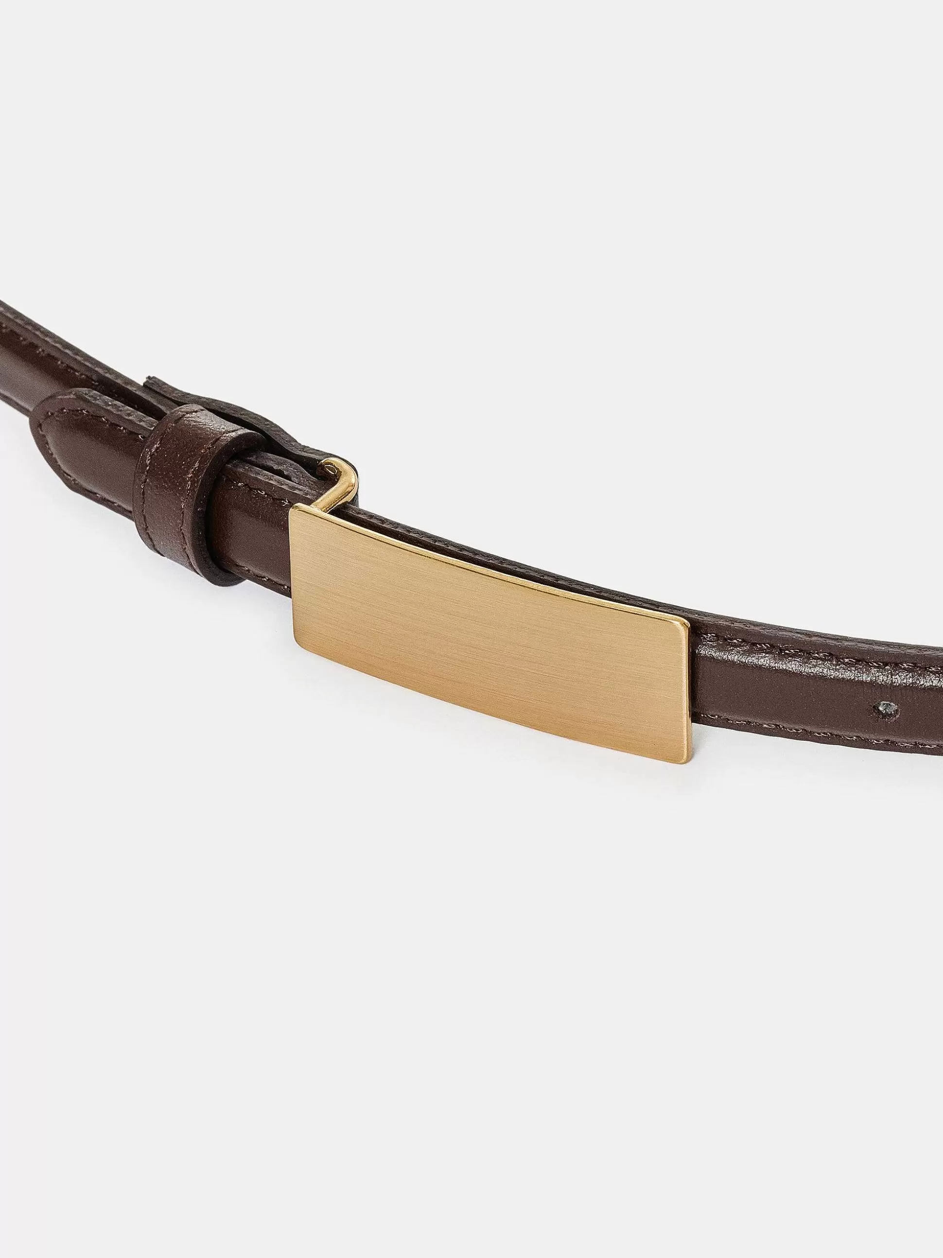 Source Unknown Ceinture En Cuir A Boucle Plate, Brune Best Sale