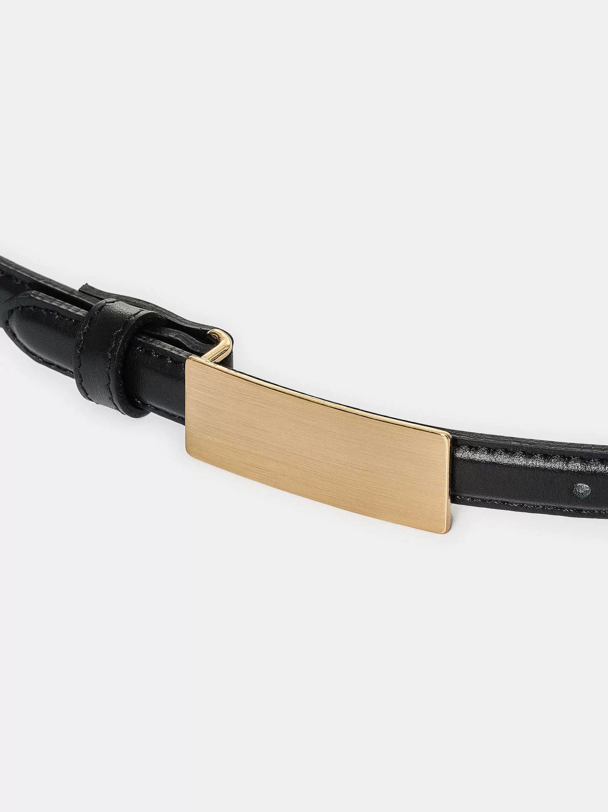 Source Unknown Ceinture En Cuir A Boucle Plate, Noire New