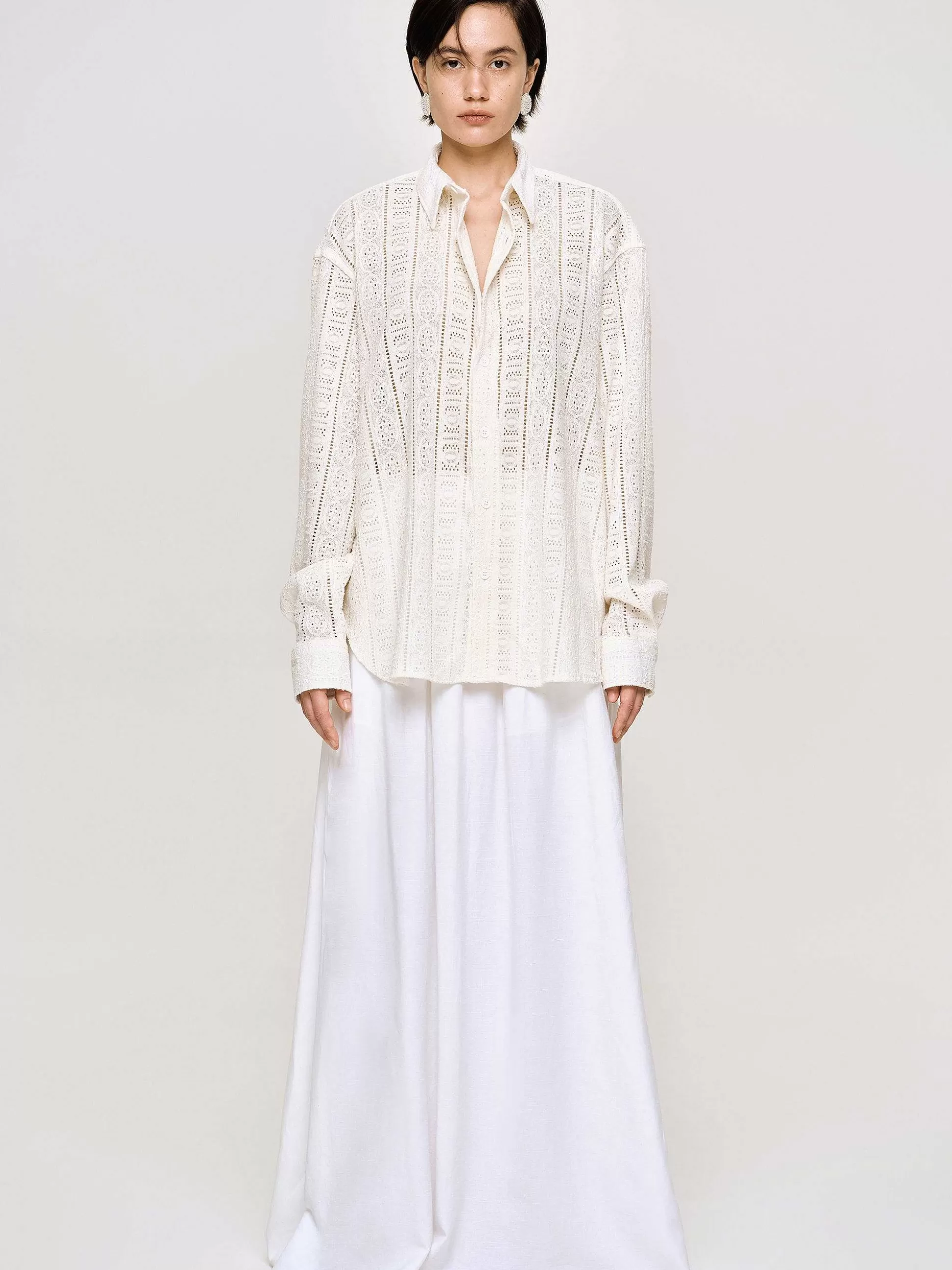 Source Unknown Chemise Boutonnee Surdimensionnee En Pointelle, Ivoire Best Sale