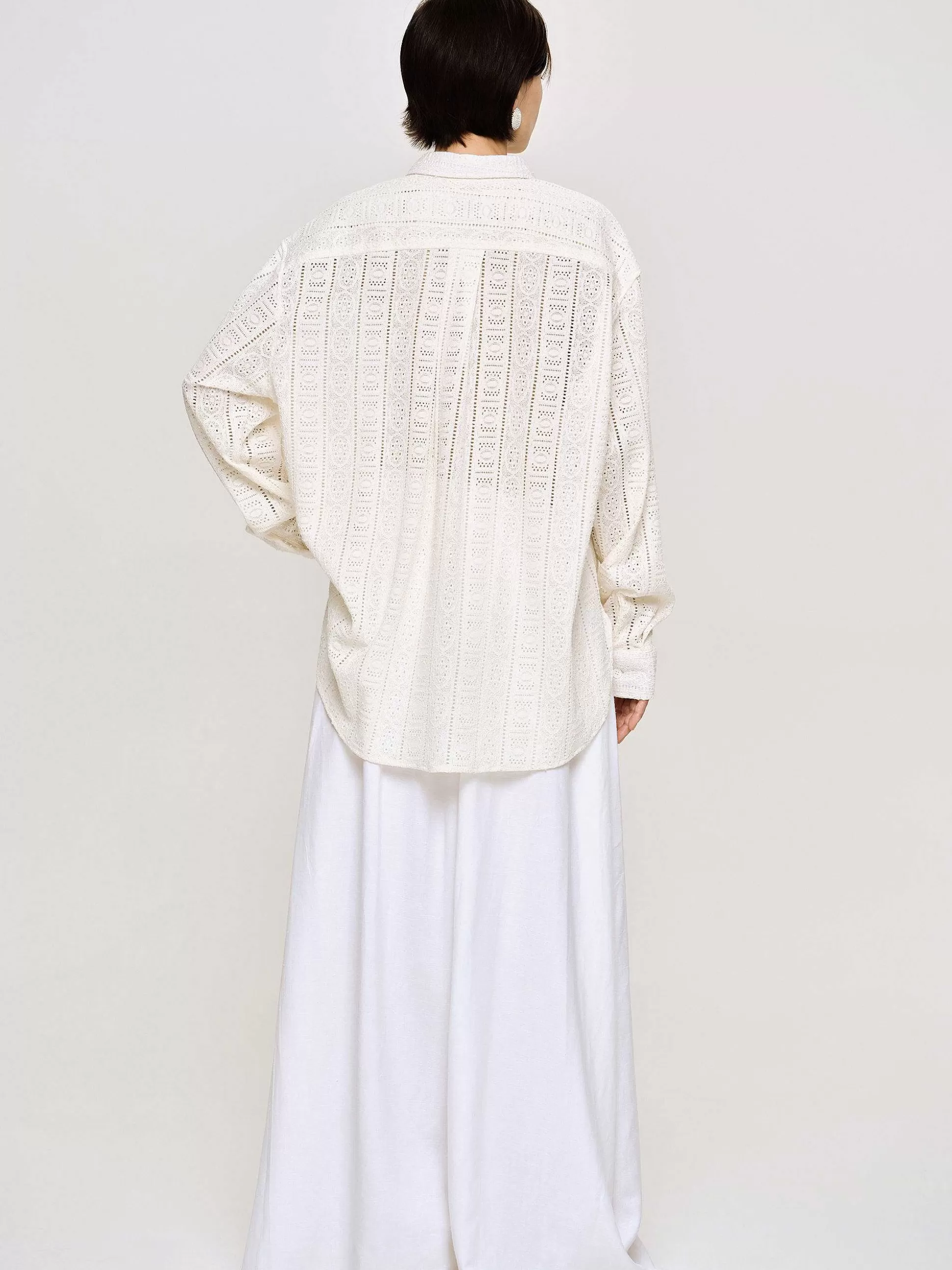 Source Unknown Chemise Boutonnee Surdimensionnee En Pointelle, Ivoire Best Sale