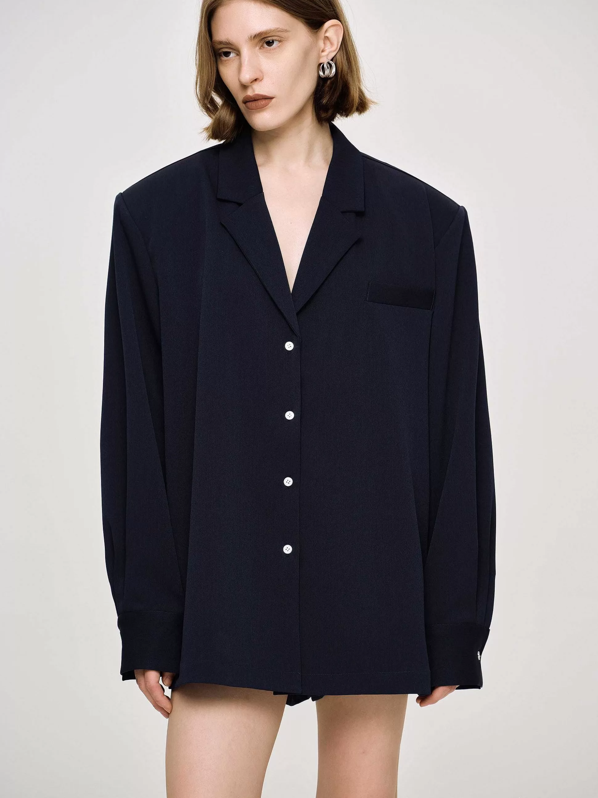 Source Unknown Chemise Fluide Surdimensionnee, Bleu Marine Cheap