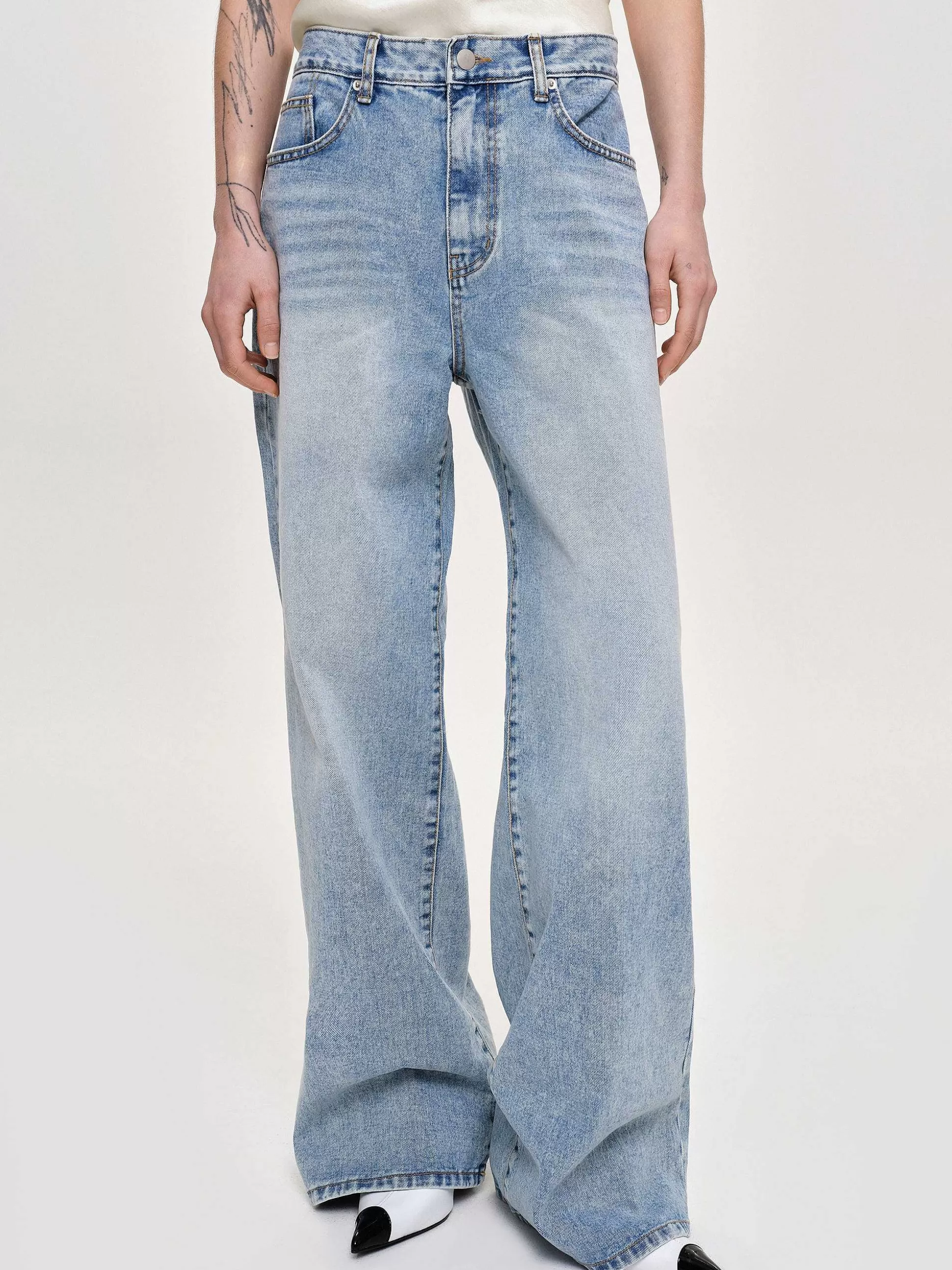 Source Unknown Jean Long A Jambe Droite, Bleu Vintage Clair Cheap