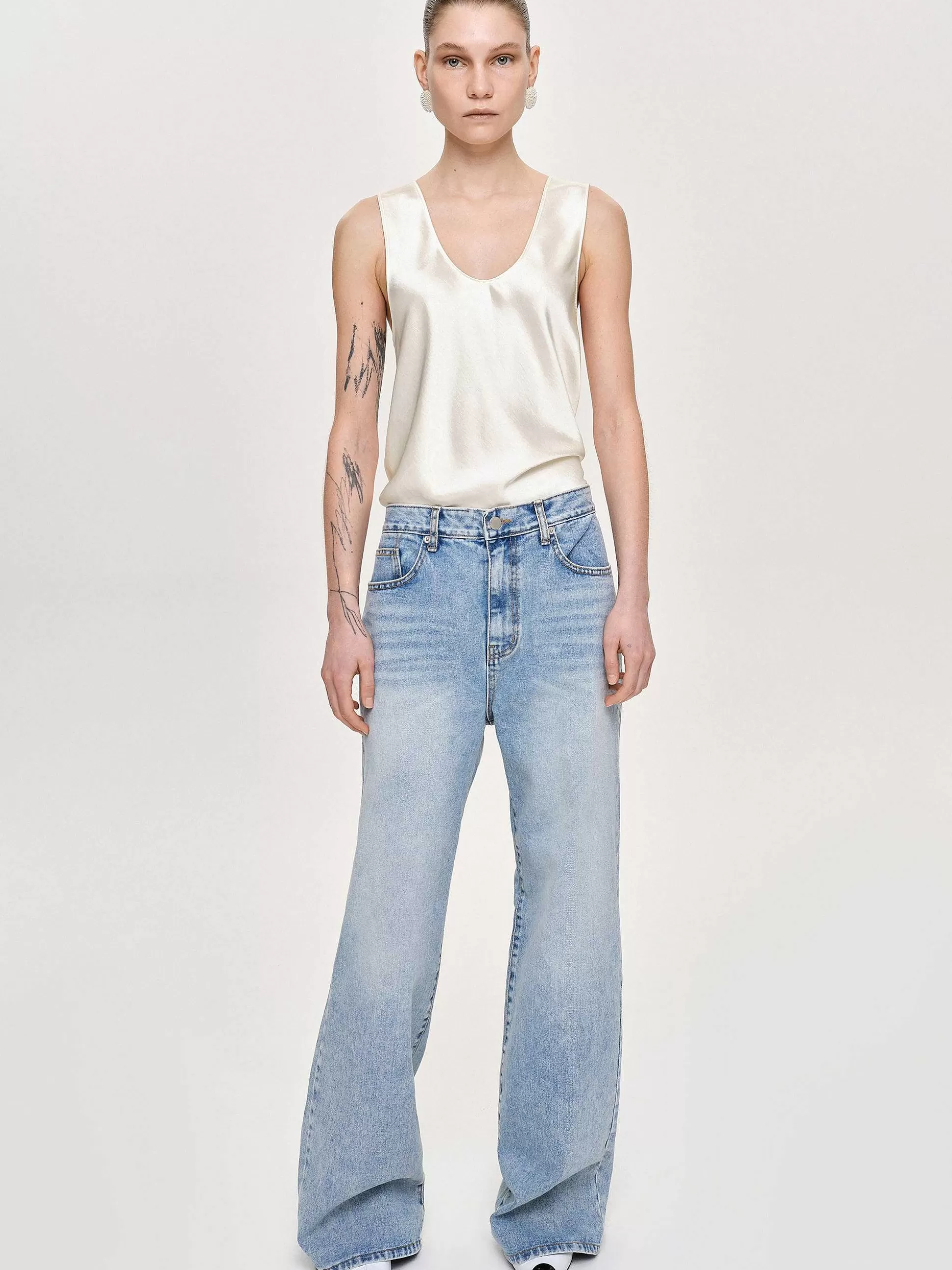 Source Unknown Jean Long A Jambe Droite, Bleu Vintage Clair Cheap