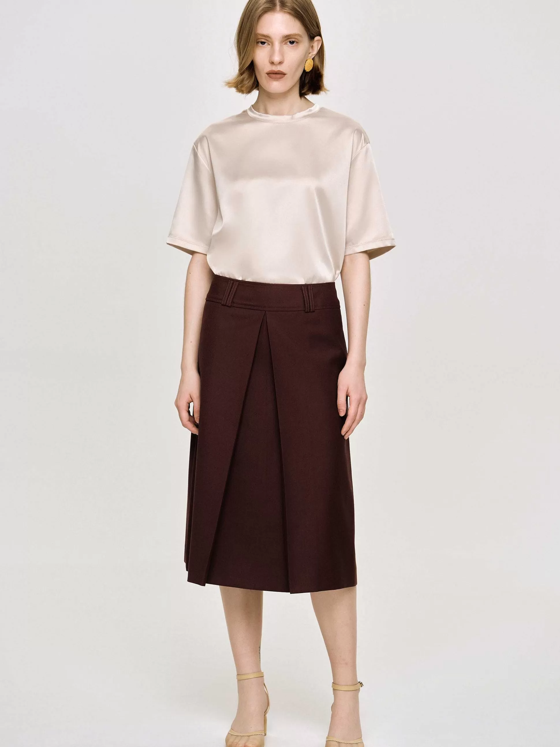 Source Unknown Jupe Mi-Longue Plissee, Cerise Noire Shop