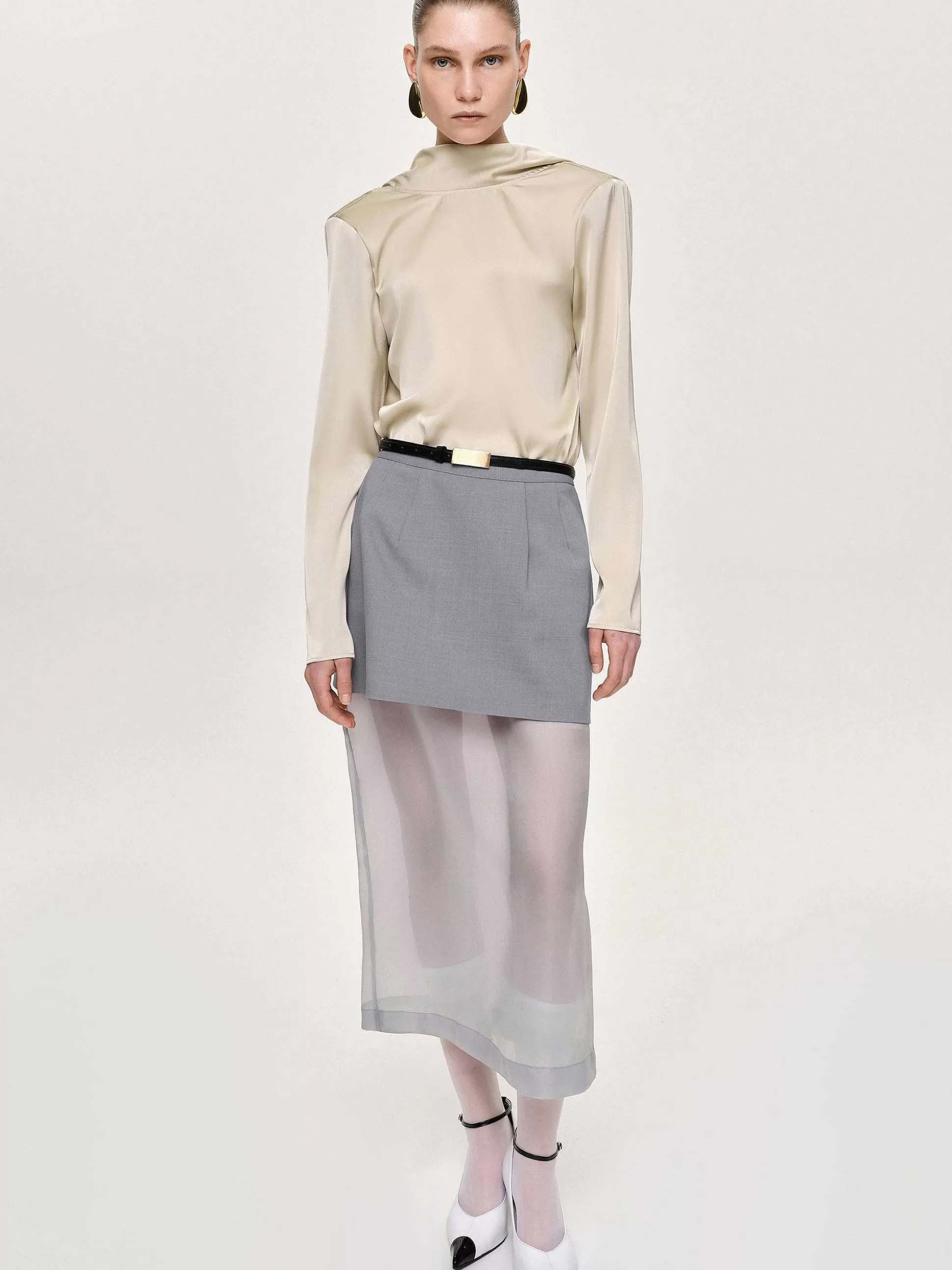 Source Unknown Jupe Mi-Longue Transparente, Gris Taupe Cheap