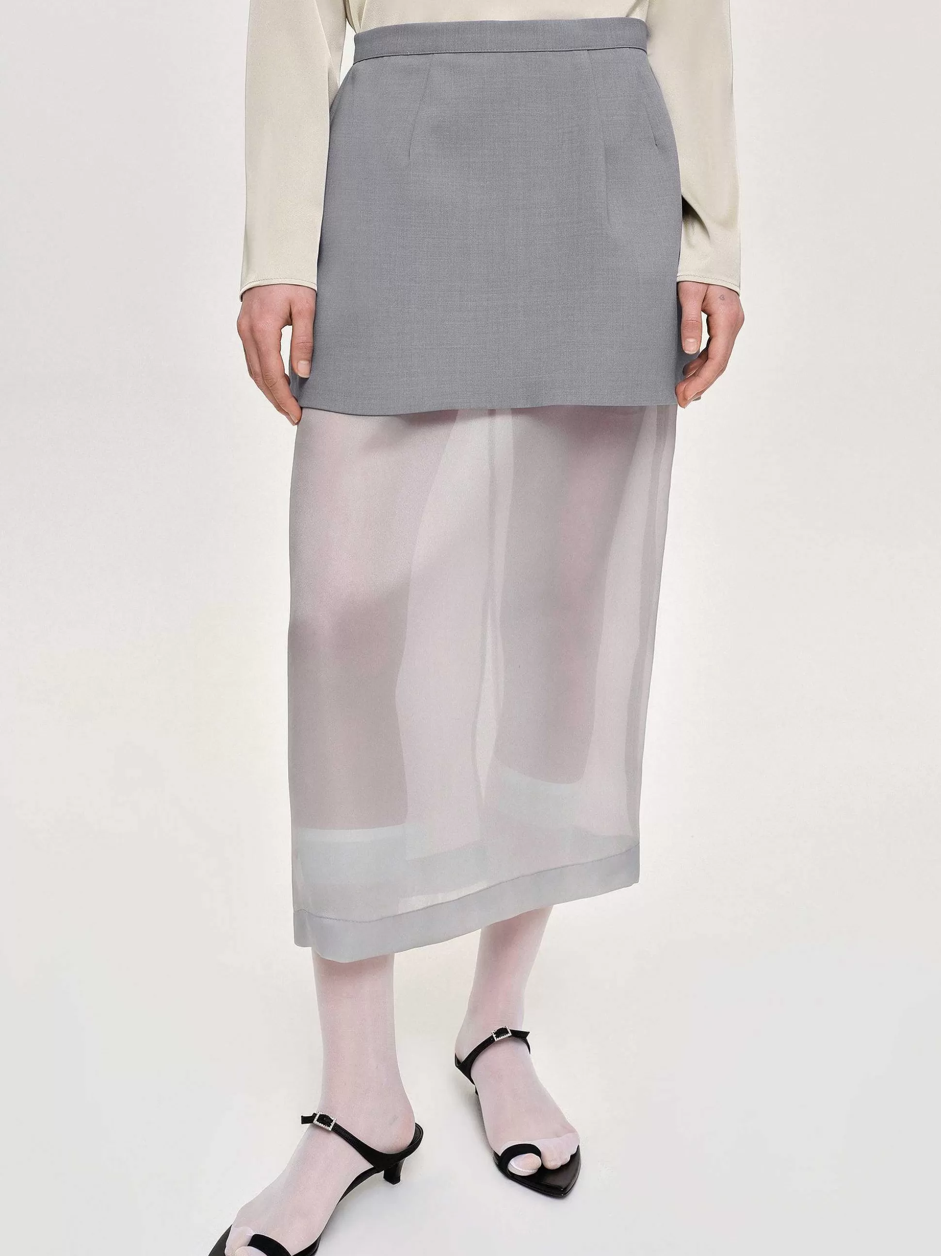 Source Unknown Jupe Mi-Longue Transparente, Gris Taupe Cheap