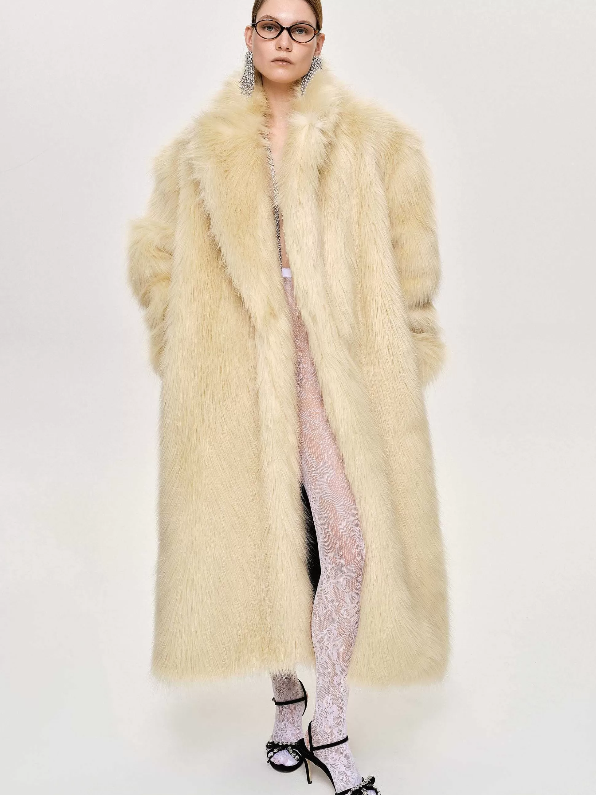 Source Unknown Manteau Grand-Pere Surdimensionne En Fourrure Wallis, Creme Toscane Cheap