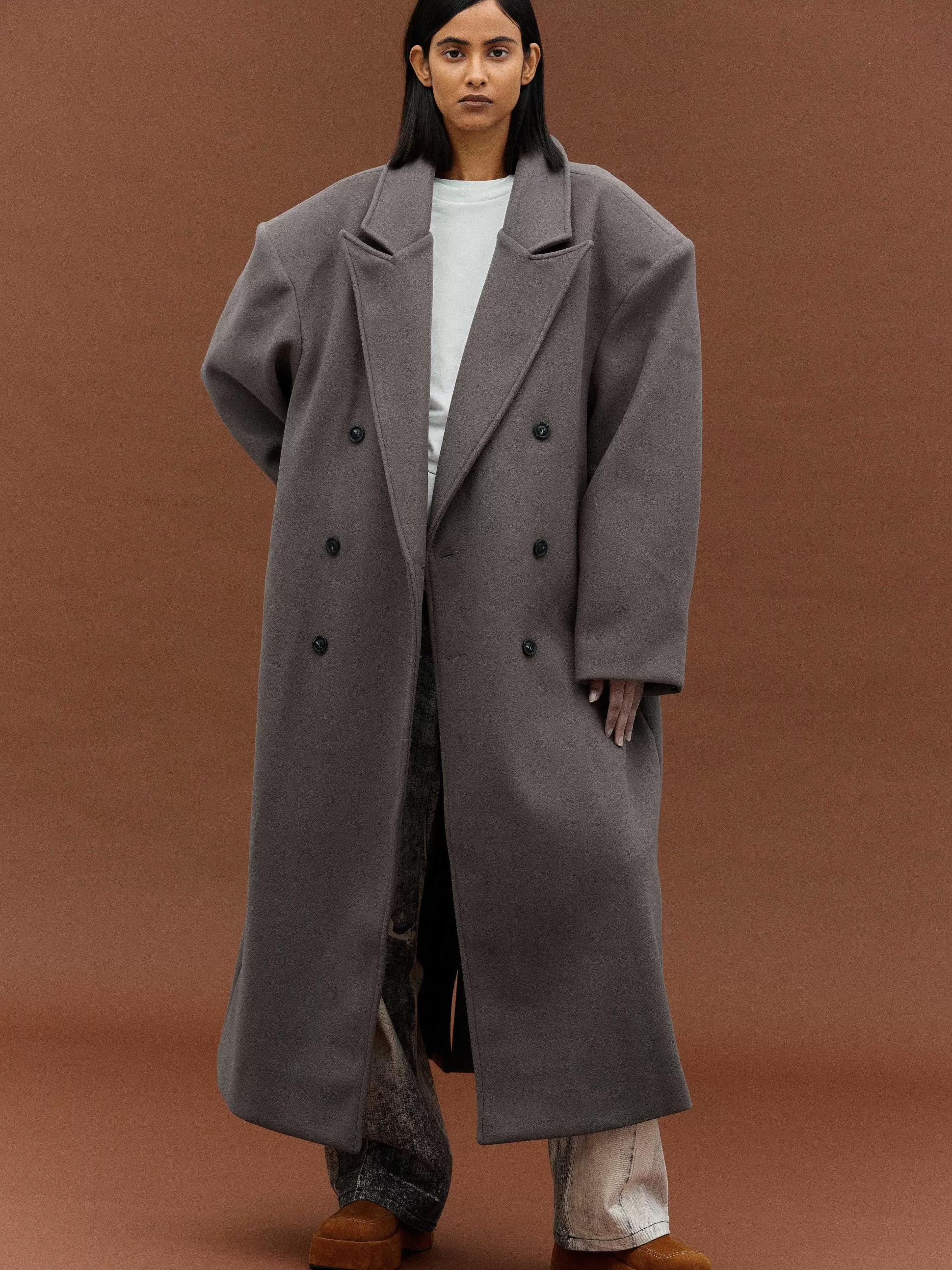 Source Unknown Manteau Grand-Pere Surdimensionne Wallis, Gris Fashion