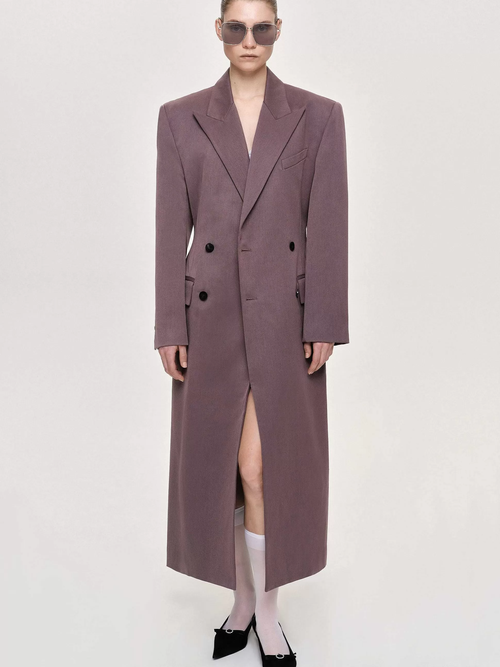 Source Unknown Manteau Long Sablier Delphina, Gris Mauve Best Sale