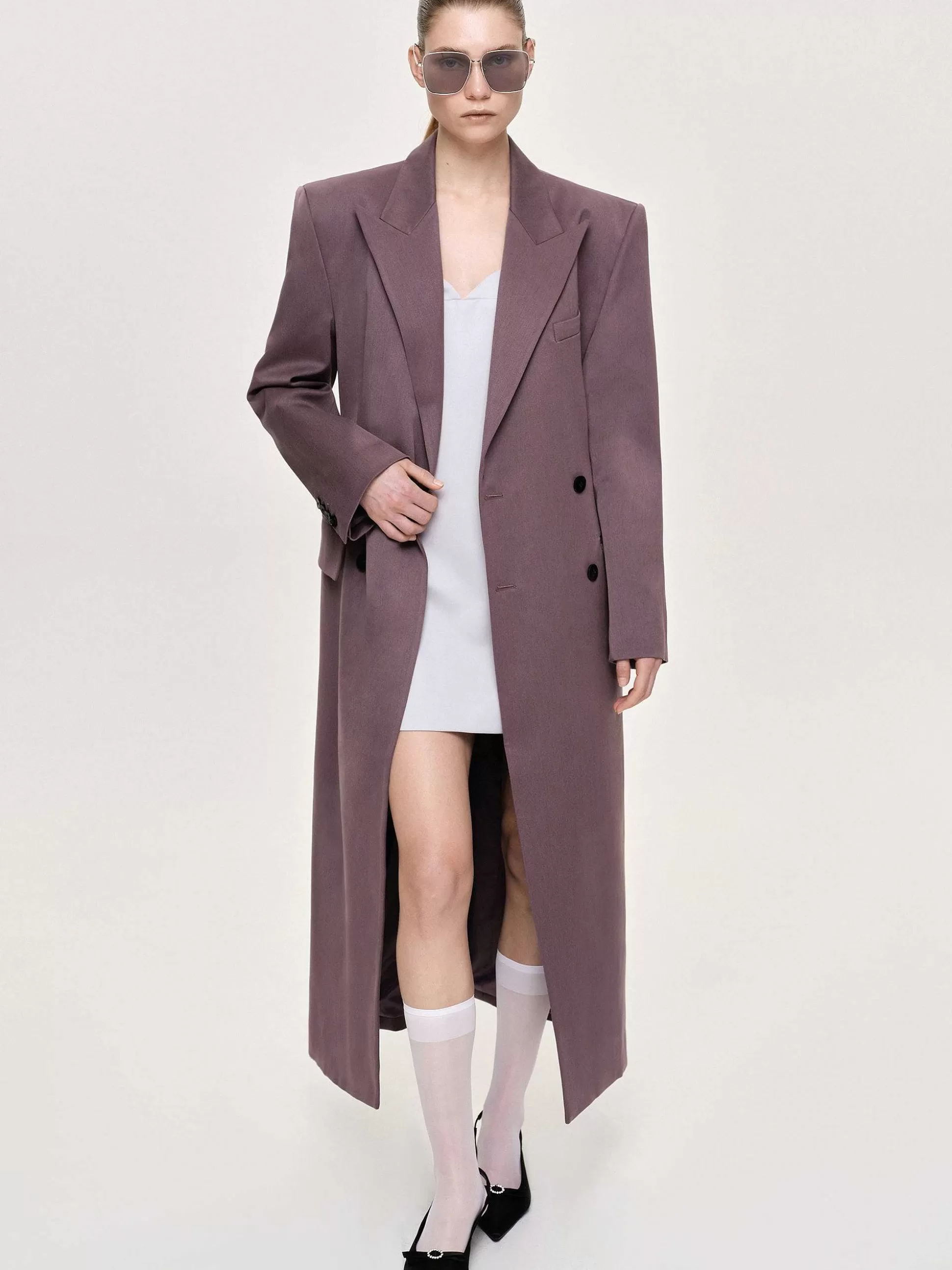 Source Unknown Manteau Long Sablier Delphina, Gris Mauve Best Sale