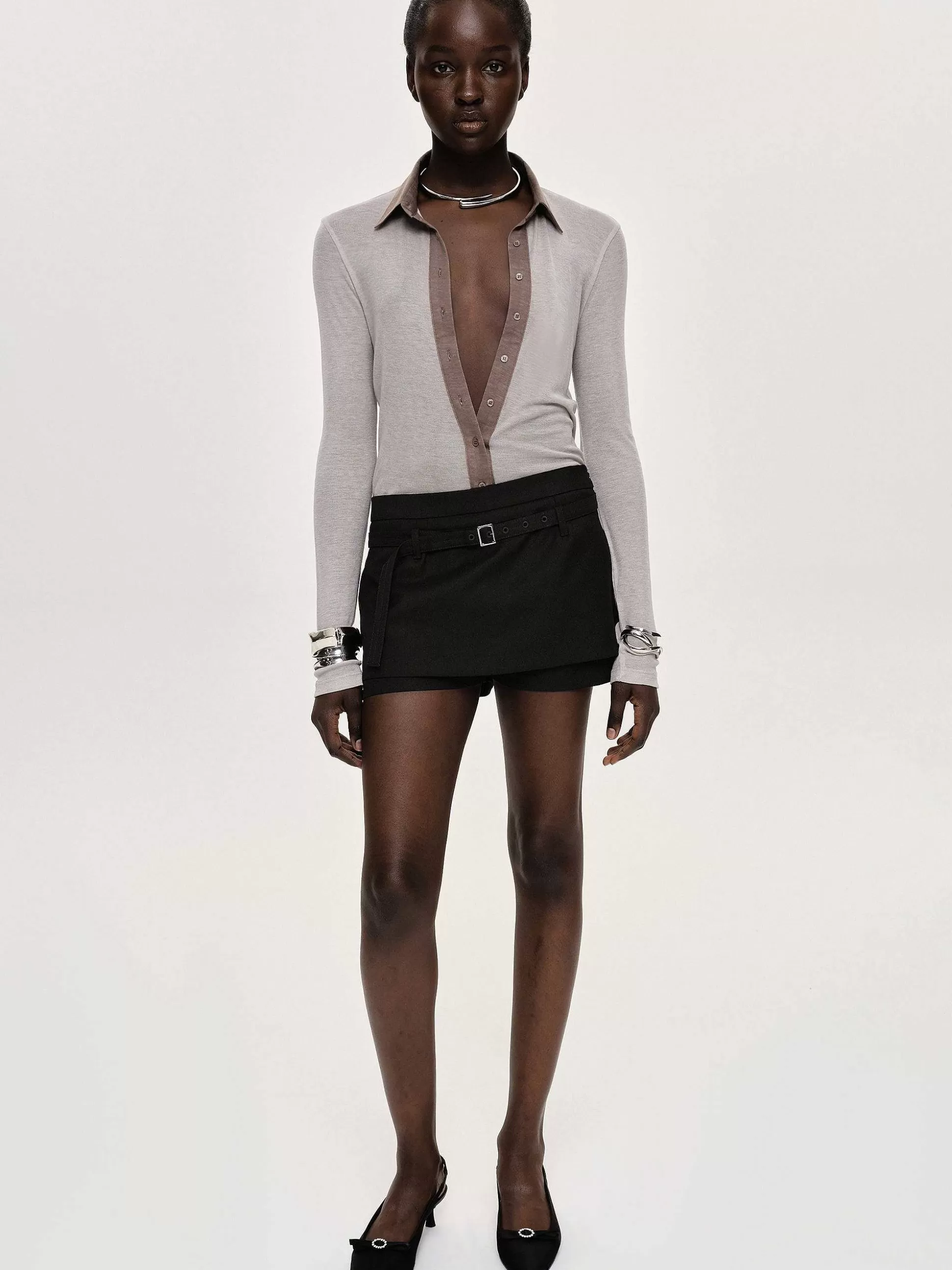Source Unknown Mini-Jupe-Short Ceinturee Rioni, Haricot Noir Discount
