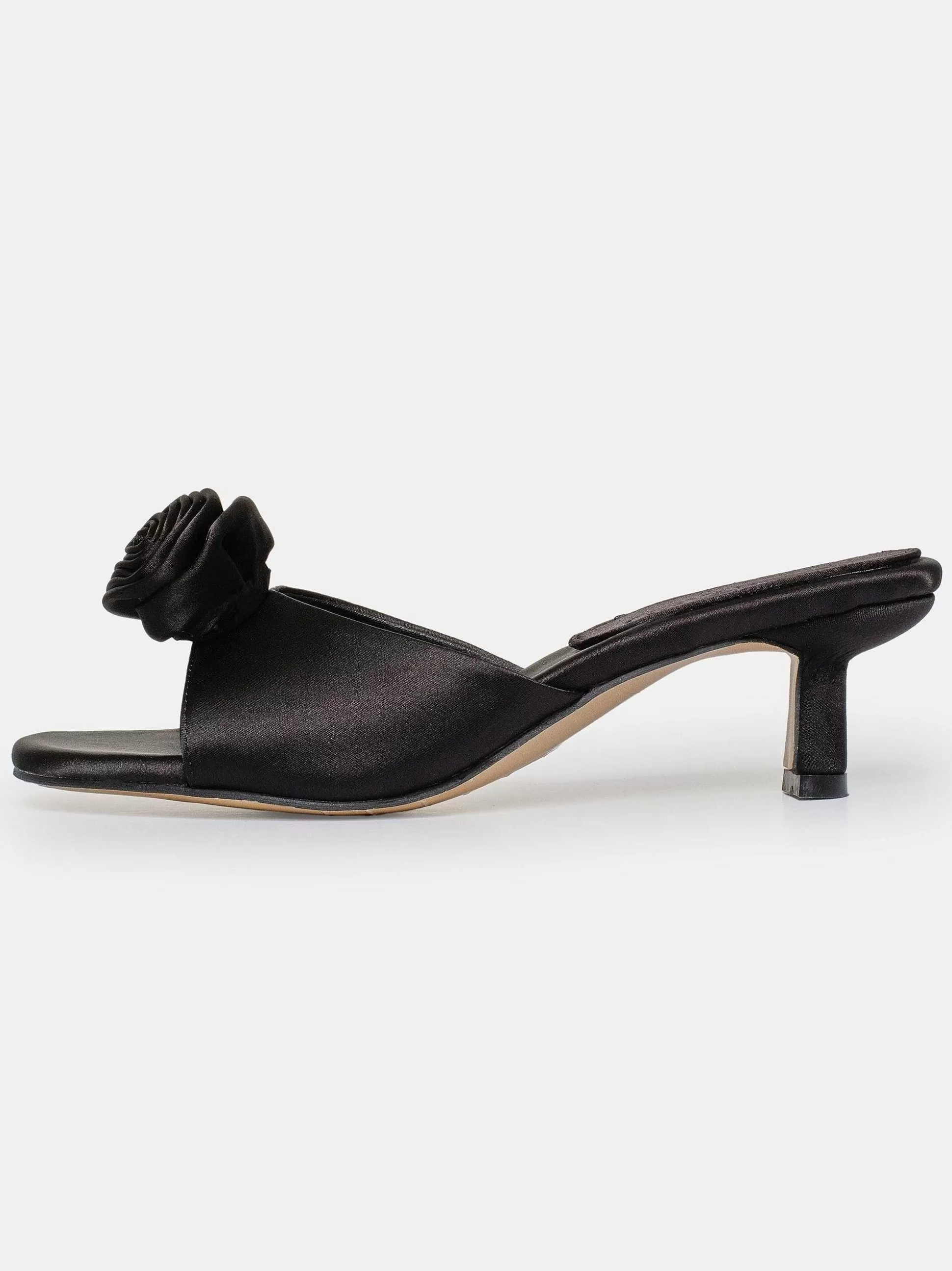 Source Unknown Mules En Satin Avec Appliques Roses, Noir New