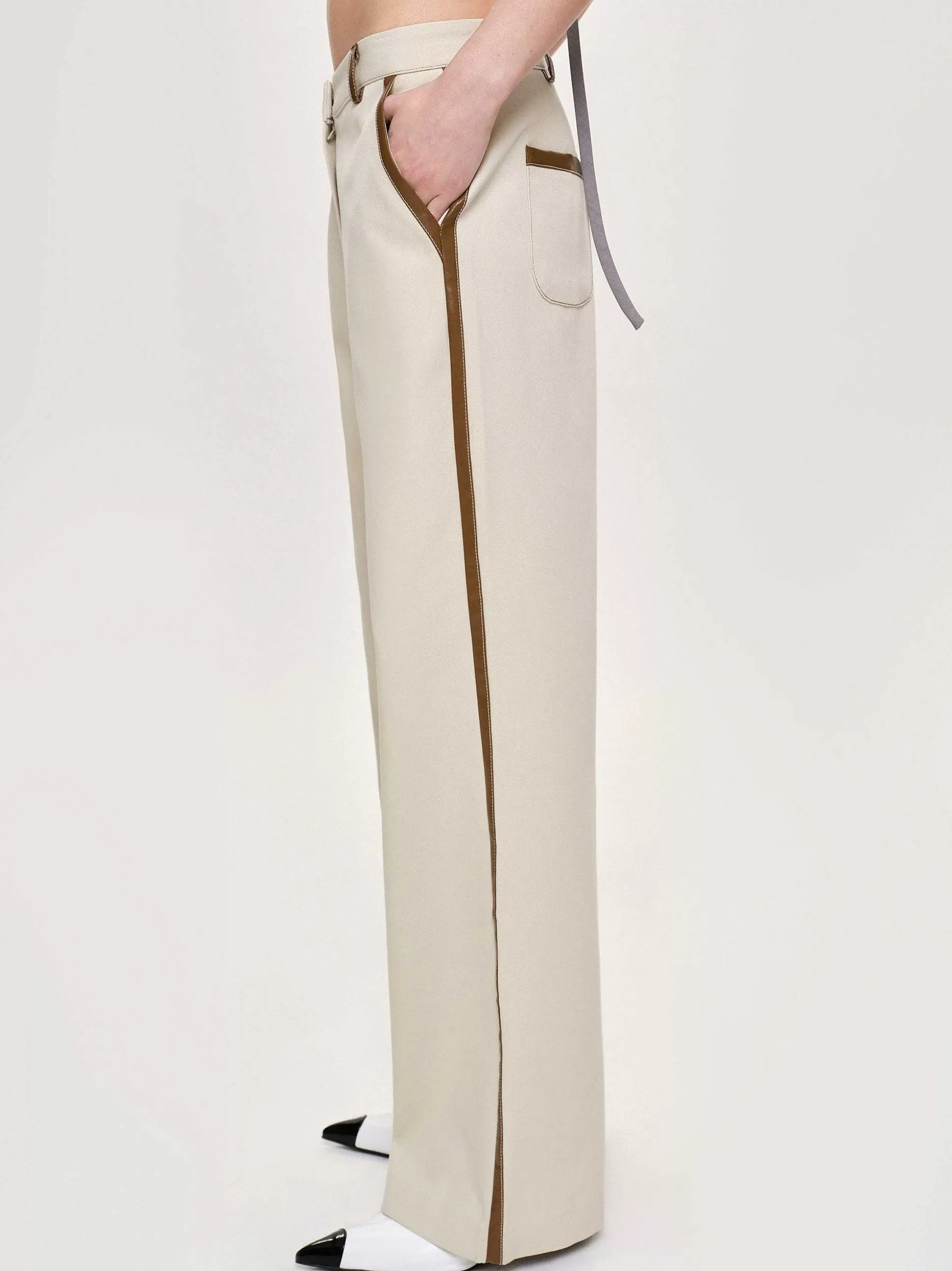 Source Unknown Pantalon A Finitions En Cuir, Toile Sale