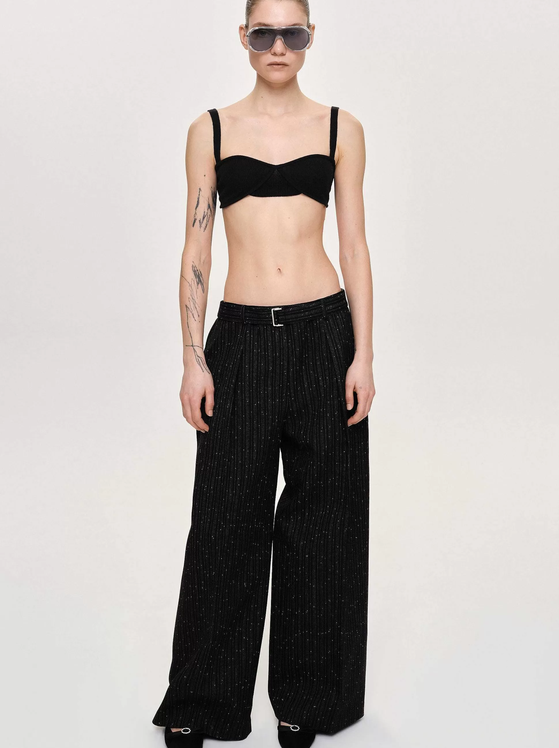 Source Unknown Pantalon De Costume Ceinture, Rayures Noires Online