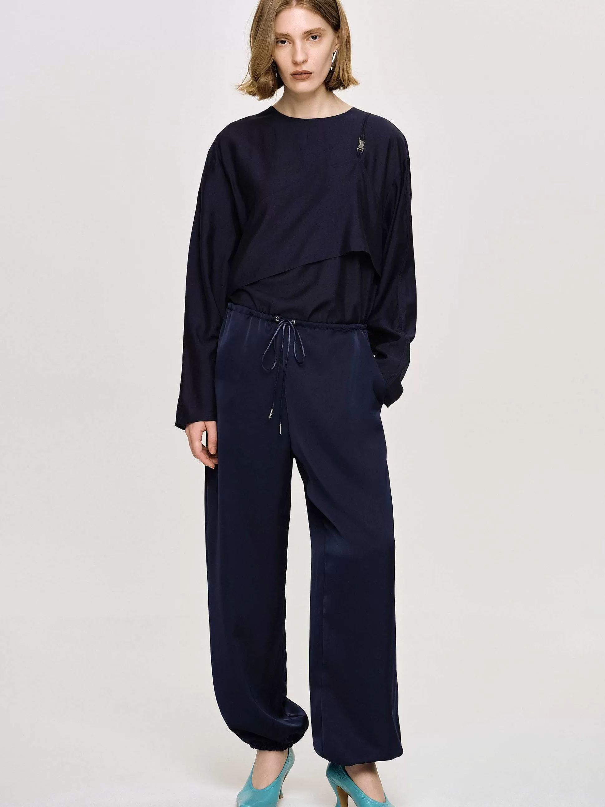 Source Unknown Pantalon De Jogging En Satin, Bleu Marine Cheap