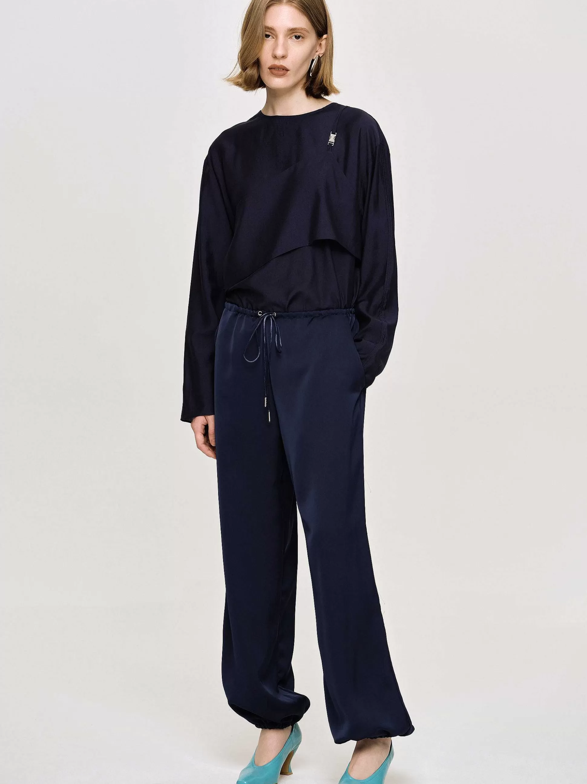 Source Unknown Pantalon De Jogging En Satin, Bleu Marine Cheap