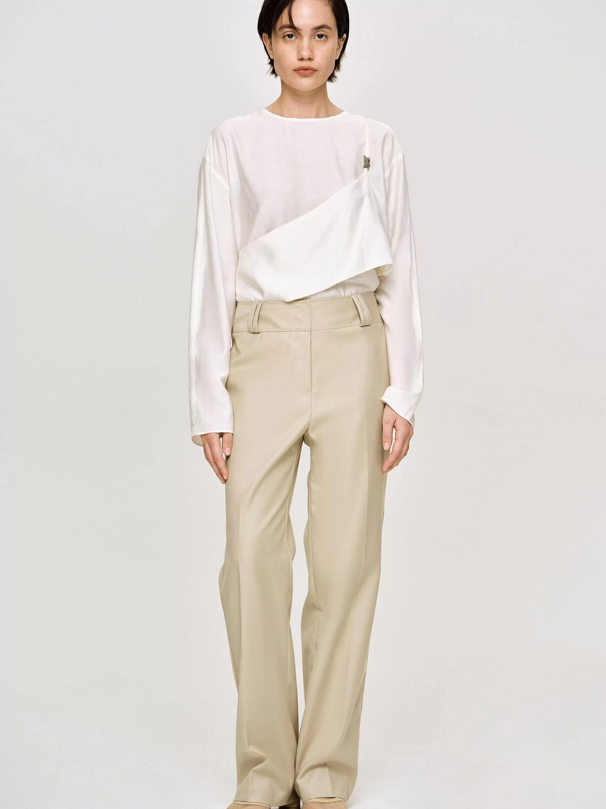Source Unknown Pantalon Droit En Gabardine, Beige Clearance