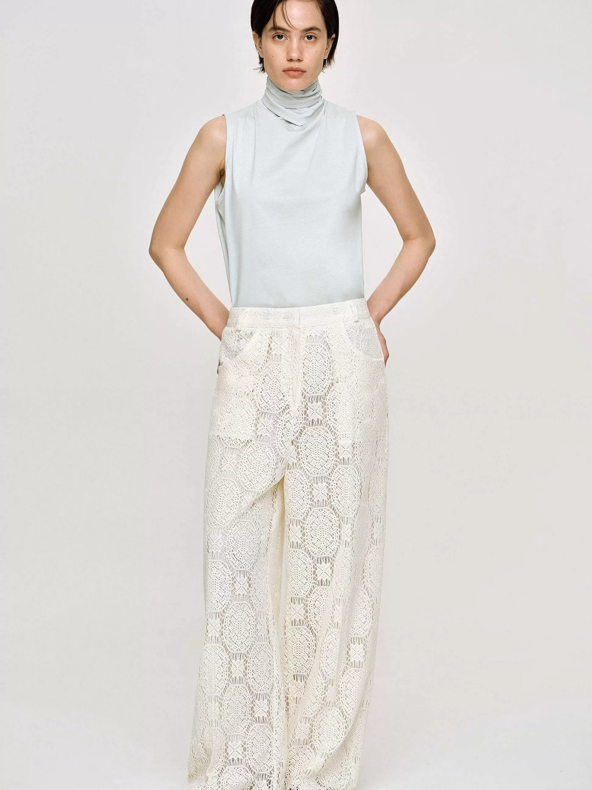 Source Unknown Pantalon Large Au Crochet Sevilla, Ecru Cheap