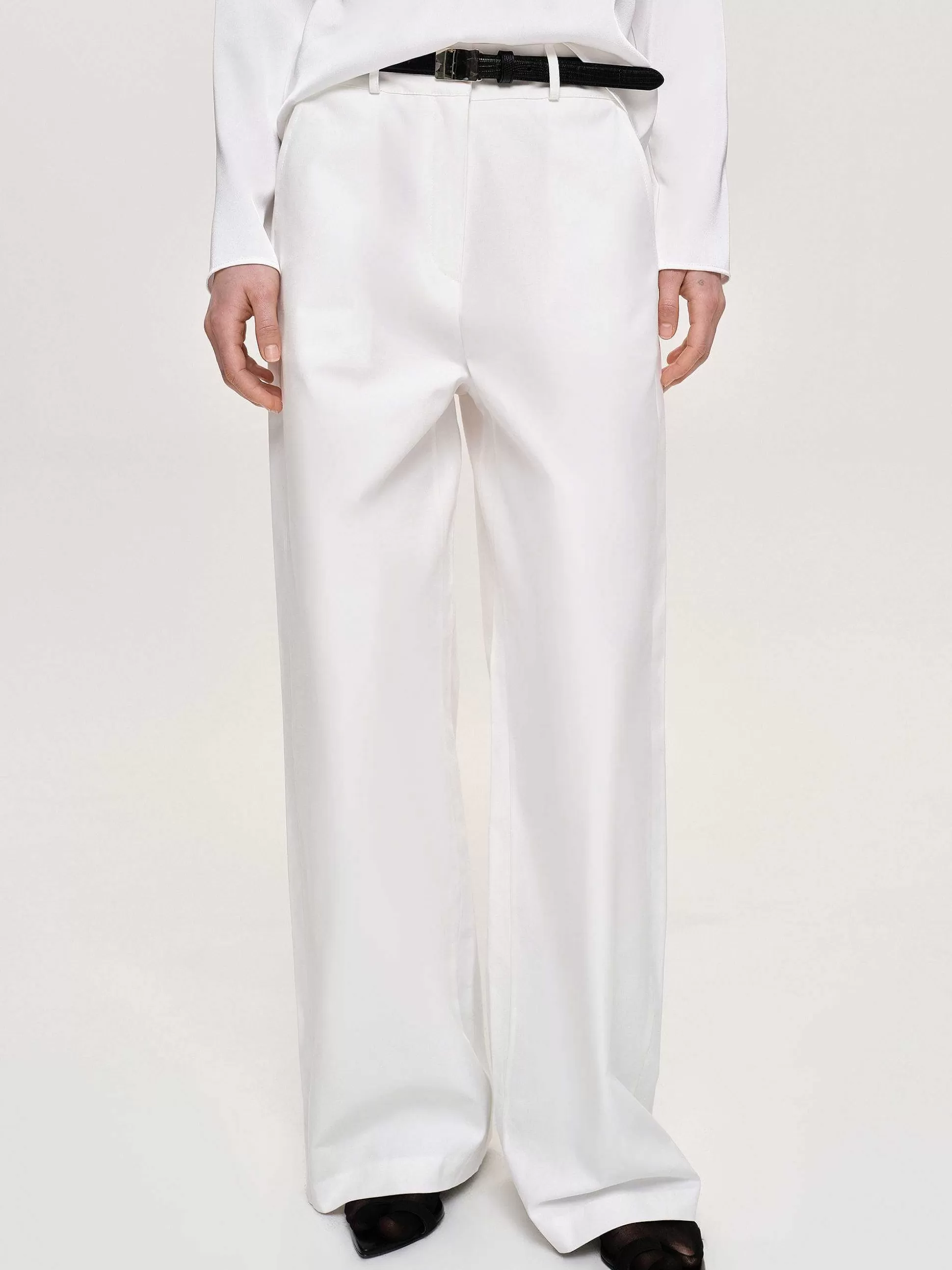 Source Unknown Pantalon Large En Popeline, Blanc Flash Sale