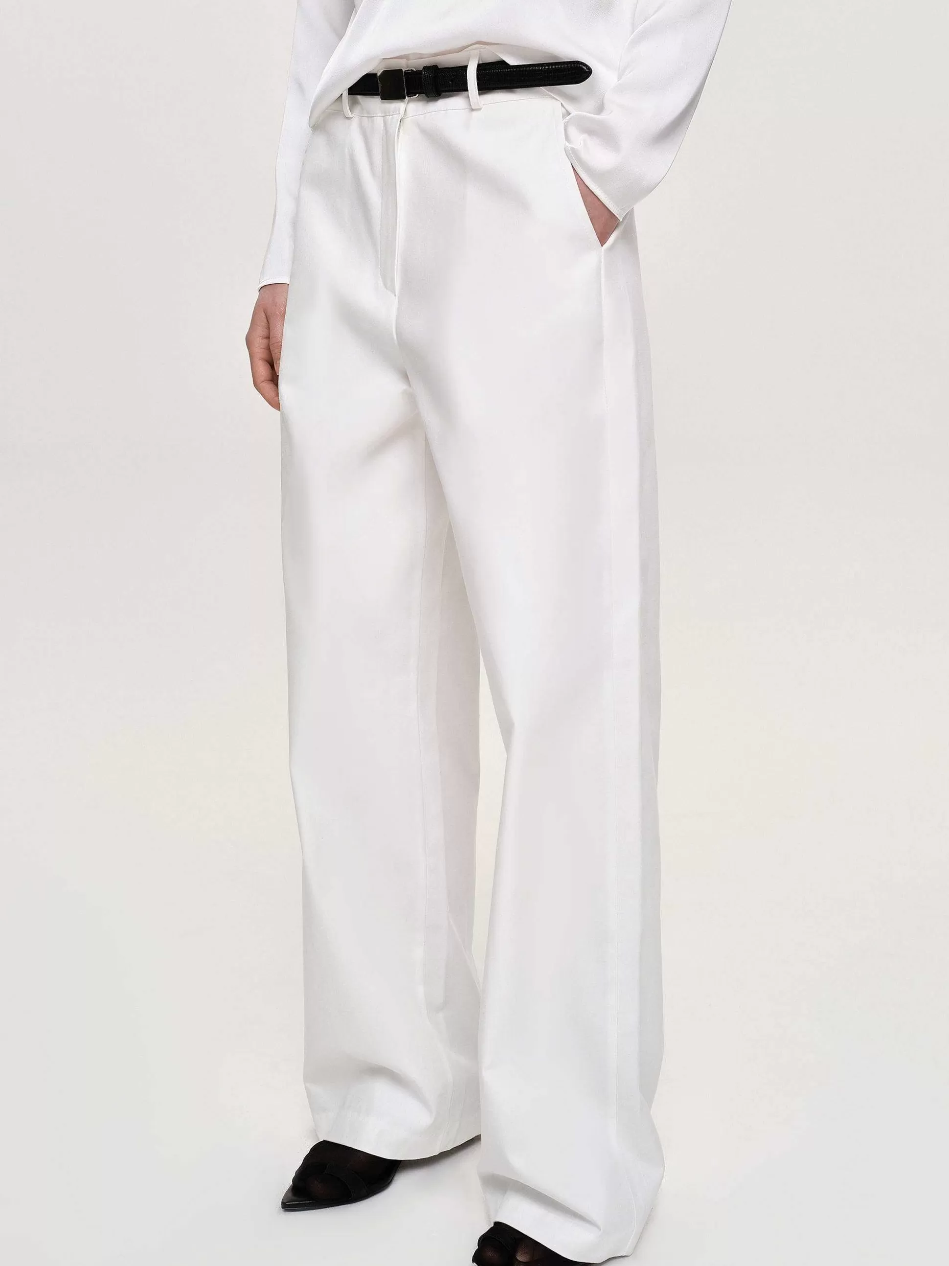 Source Unknown Pantalon Large En Popeline, Blanc New