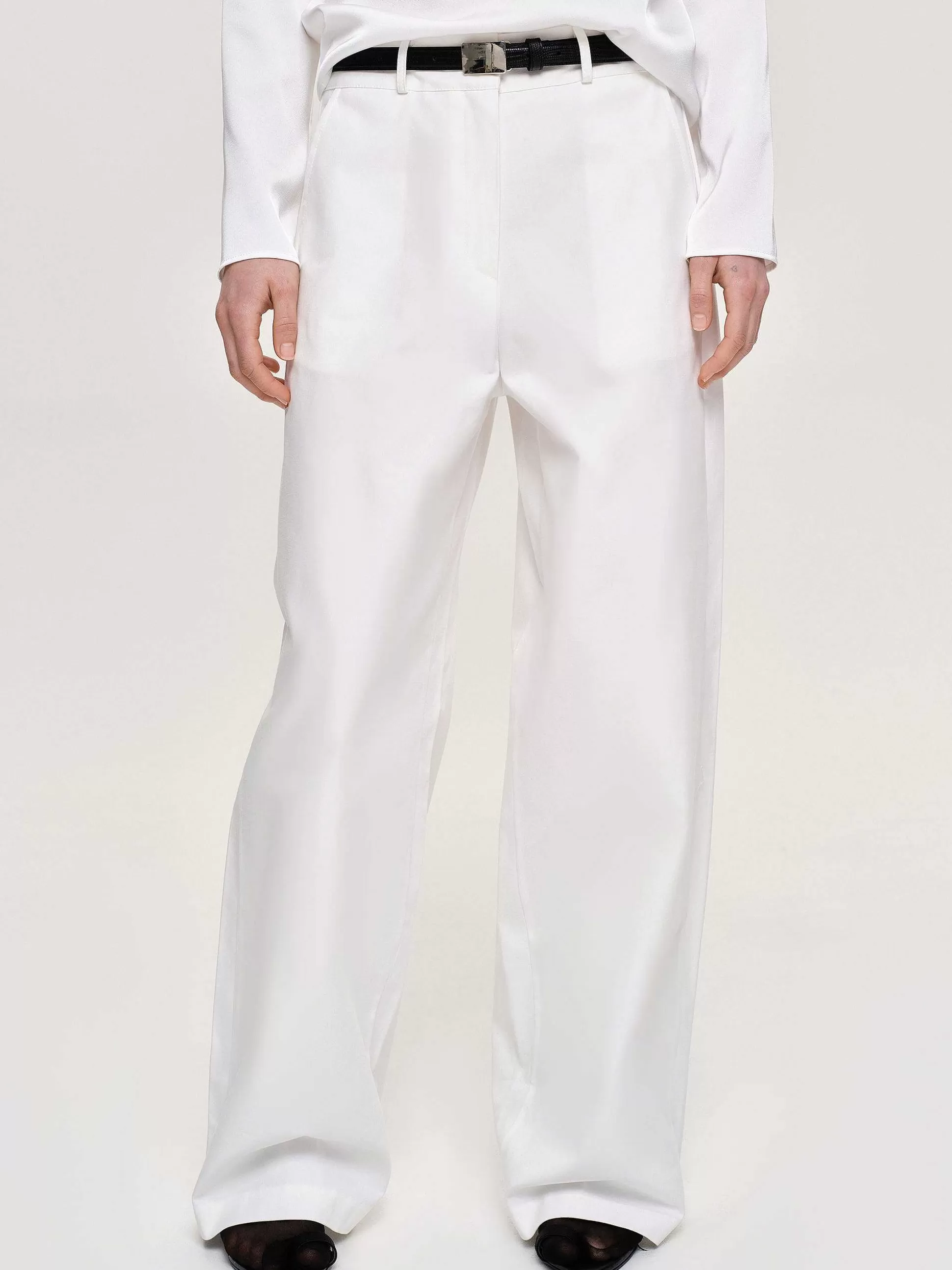 Source Unknown Pantalon Large En Popeline, Blanc New