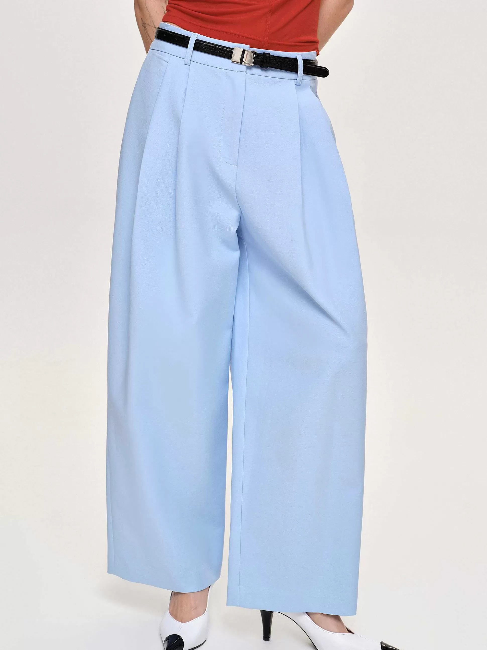 Source Unknown Pantalon Plisse A Jambe Large, Bleu Glacier Fashion