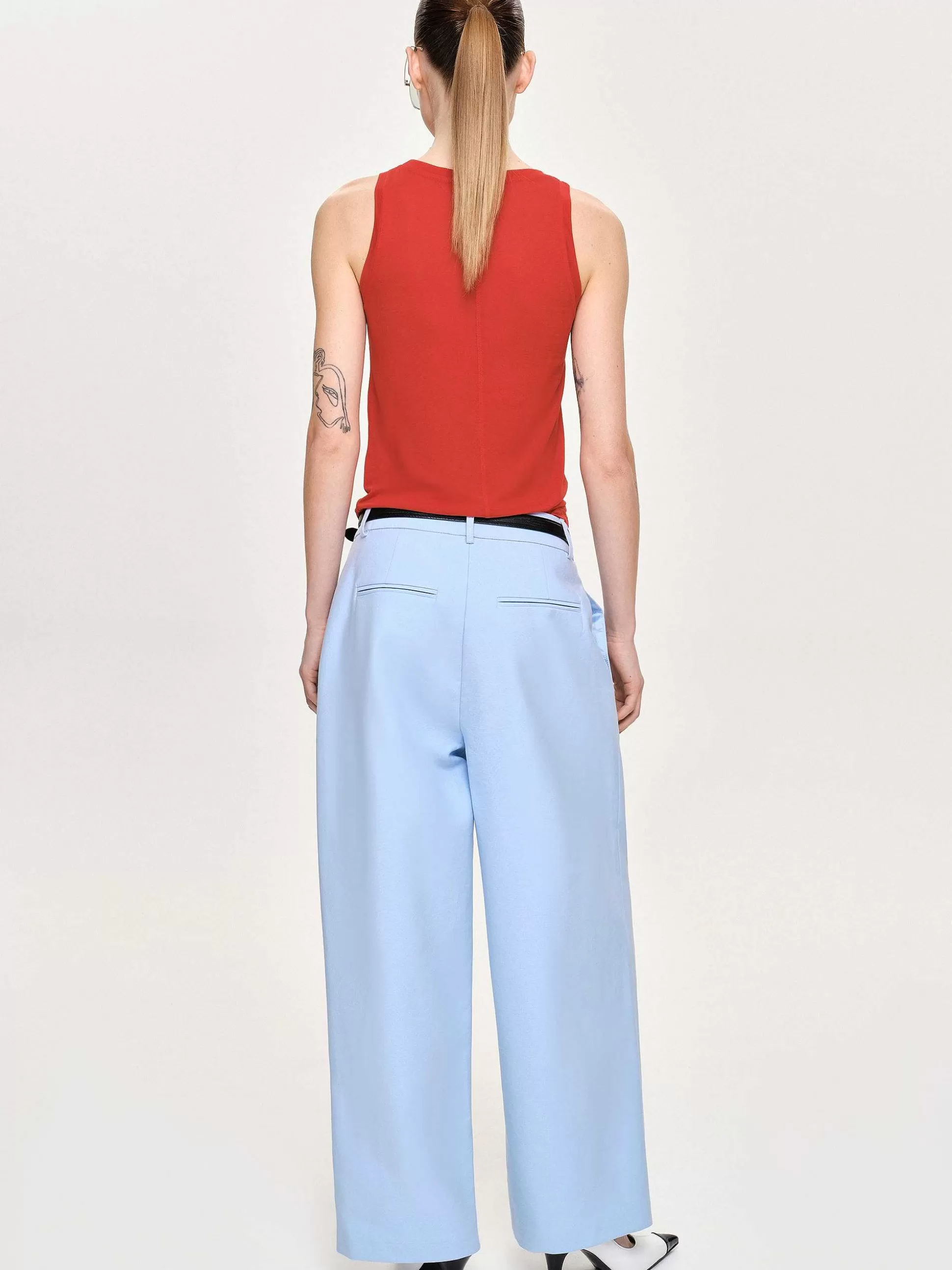 Source Unknown Pantalon Plisse A Jambe Large, Bleu Glacier Fashion
