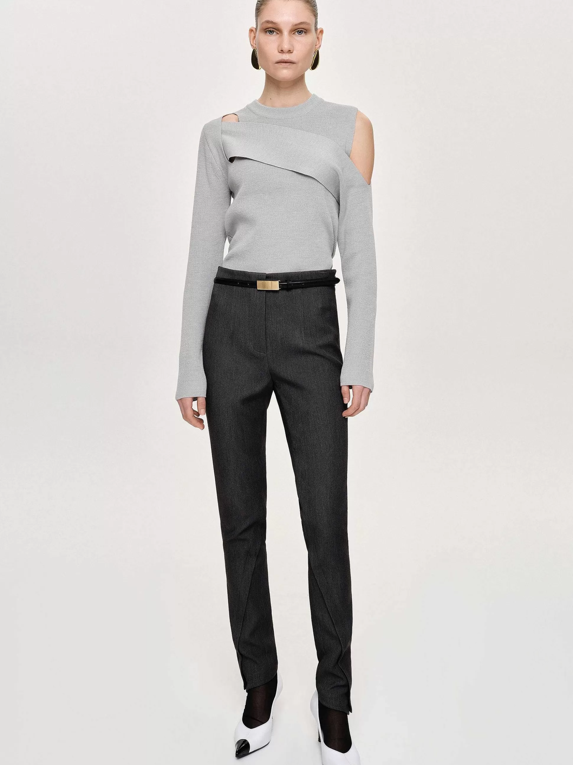 Source Unknown Pantalon Slim Coupe Biais Tyia, Charbon Fonce Best Sale