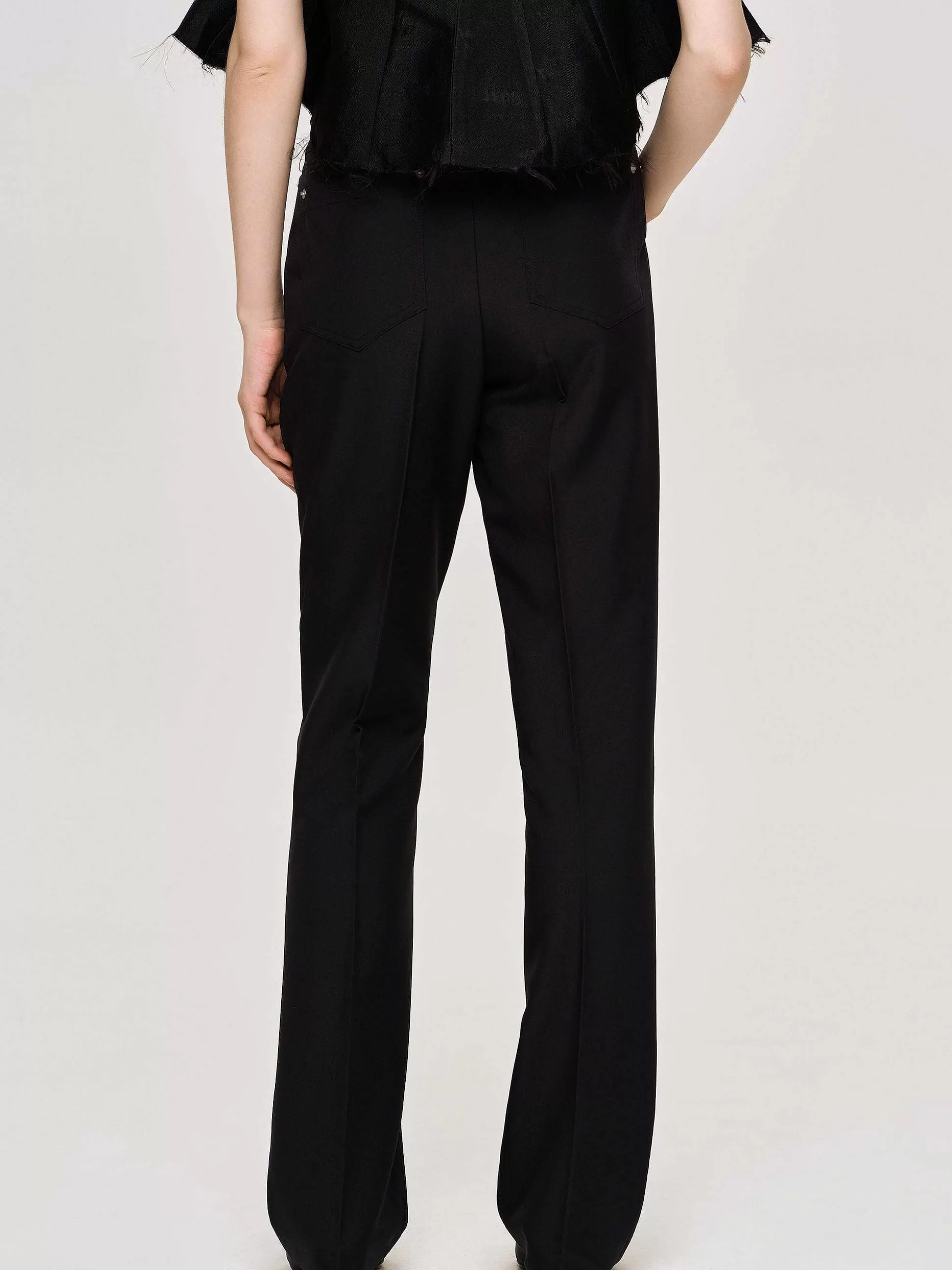 Source Unknown Pantalon Slim Froisse, Noir Fashion