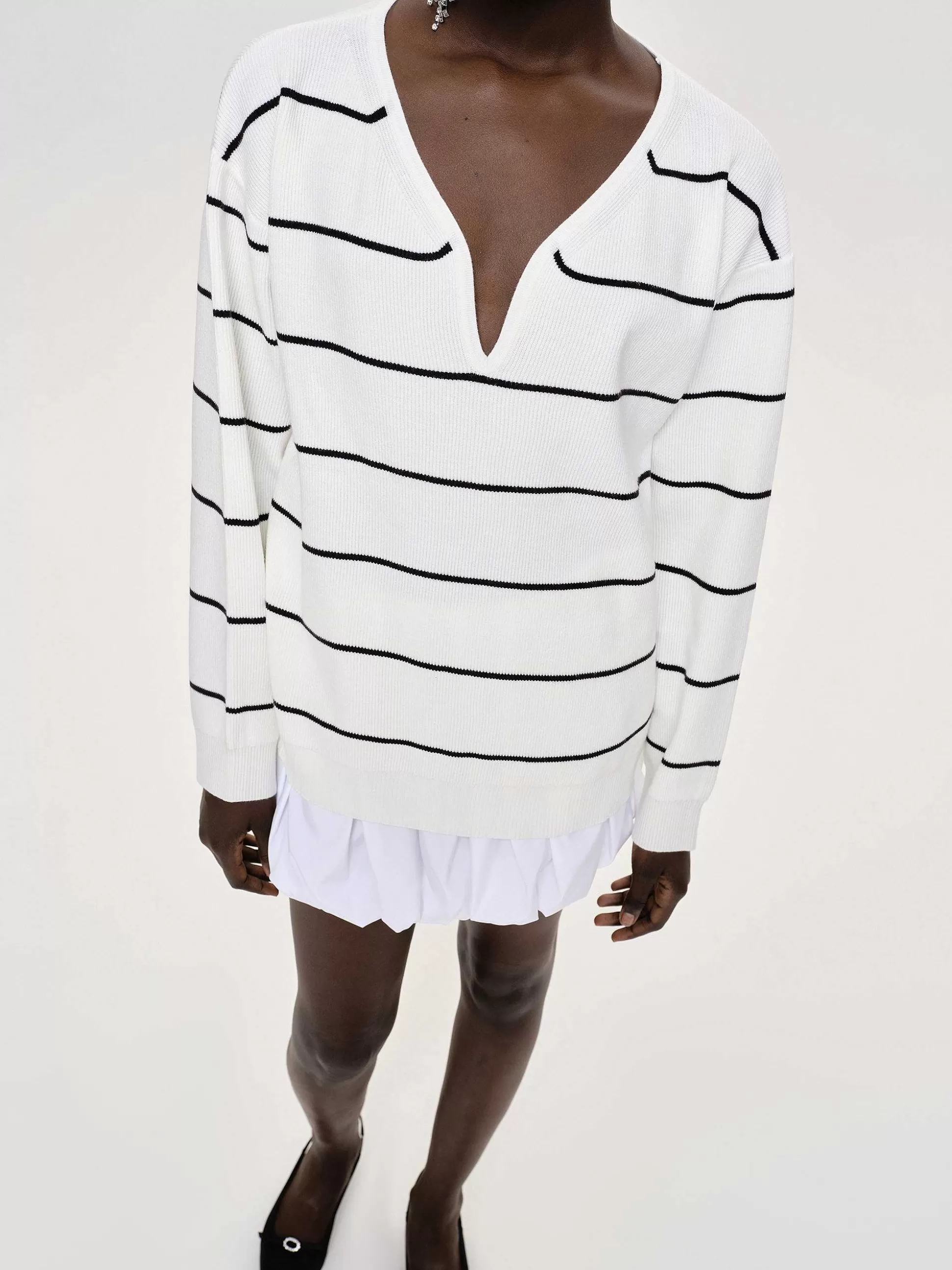 Source Unknown Pull Col V Profond, Rayures Blanches Best Sale