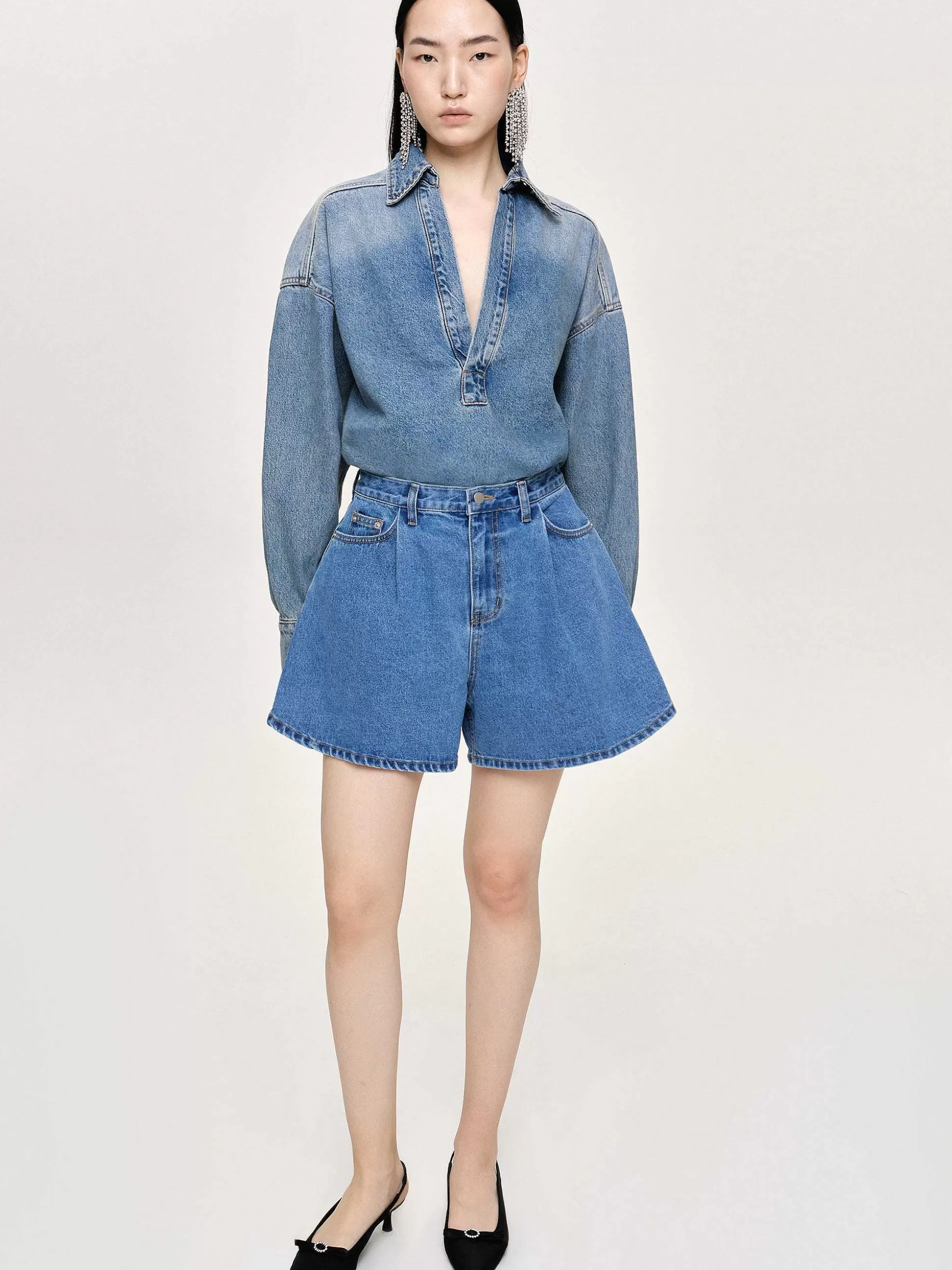 Source Unknown Short En Jean Evase, Bleu Moyen Cheap