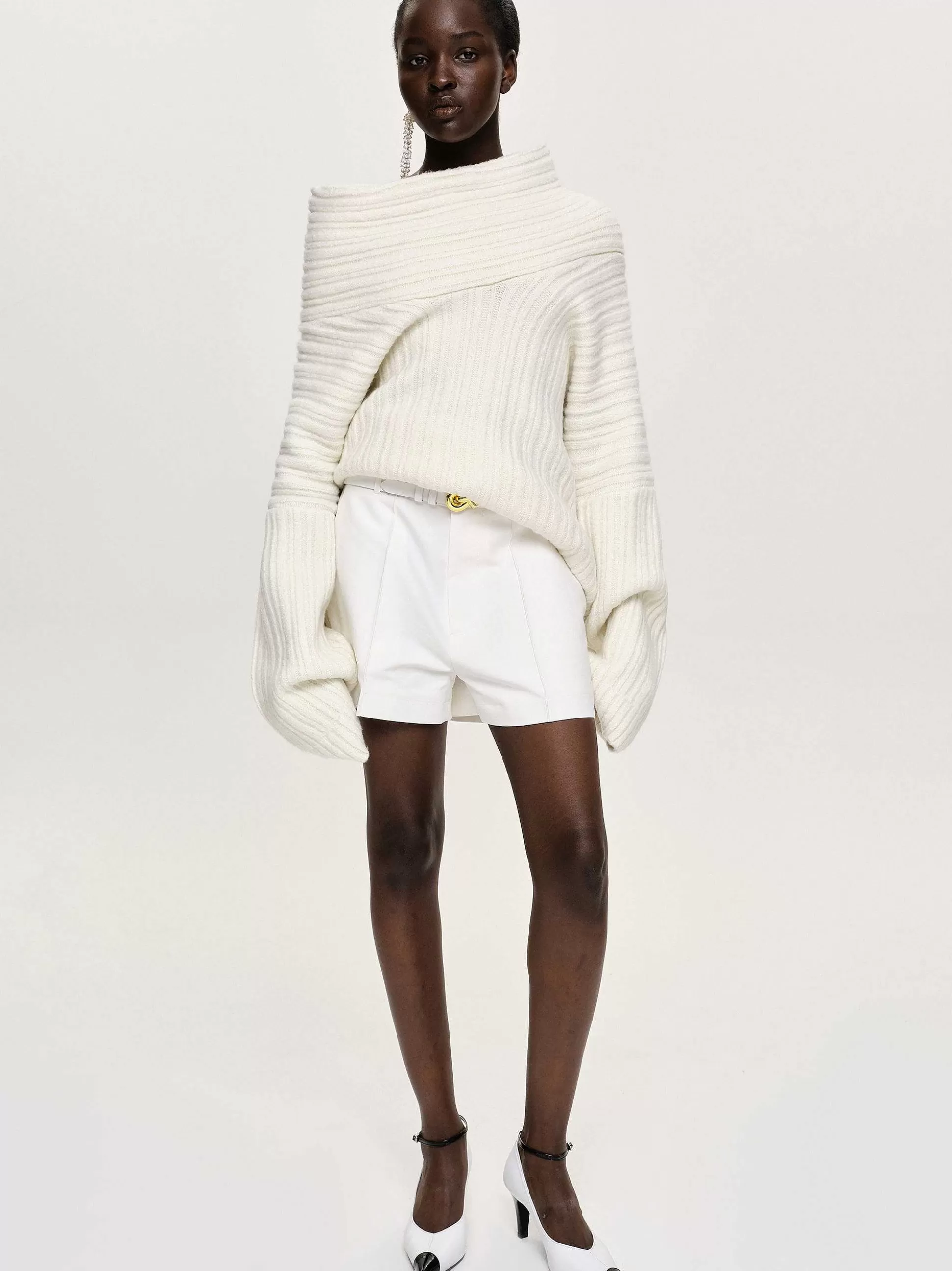 Source Unknown Short Large Avec Ceinture, Blanc New