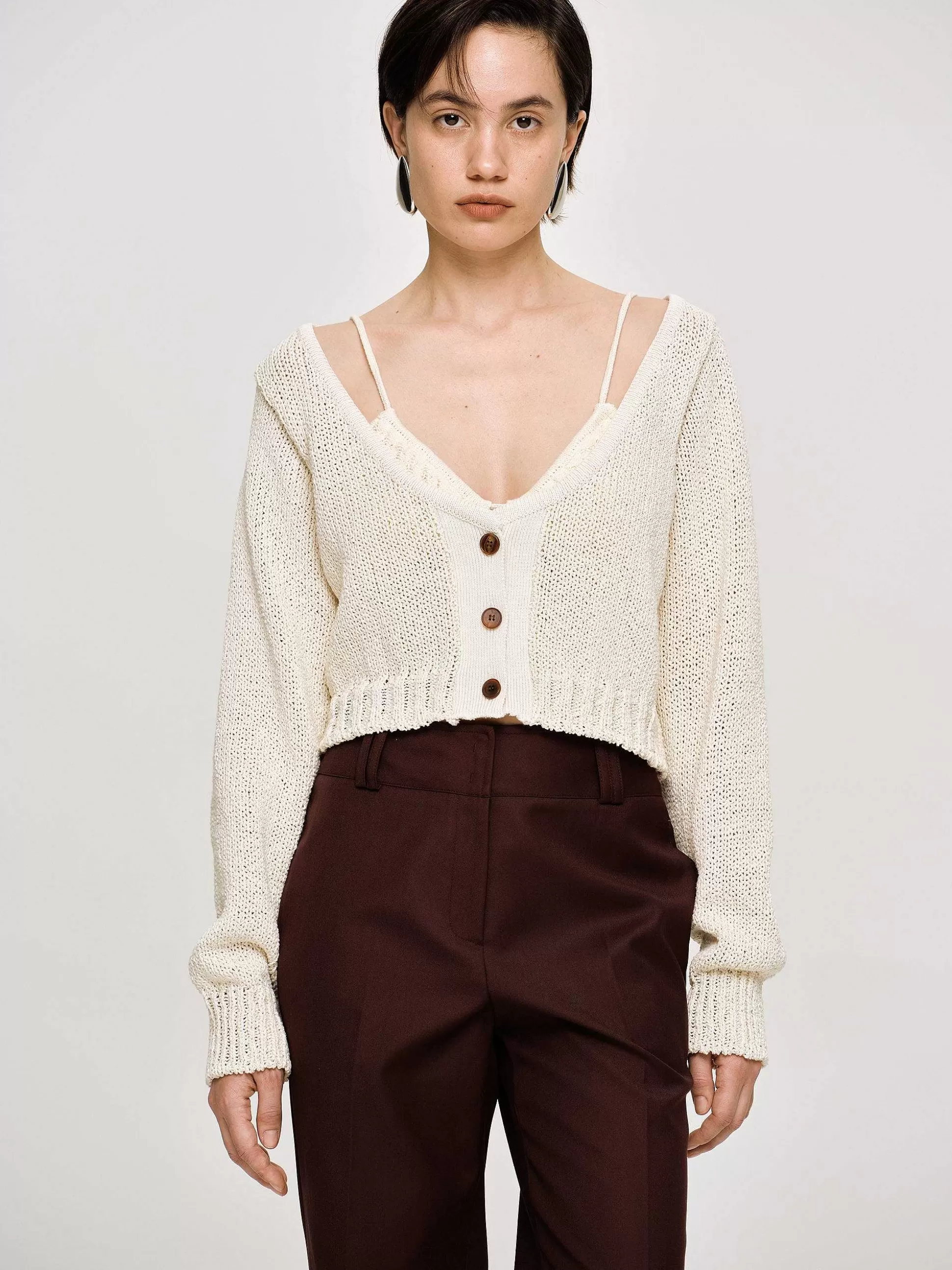 Source Unknown Tricot A Encolure Degagee, Amande New