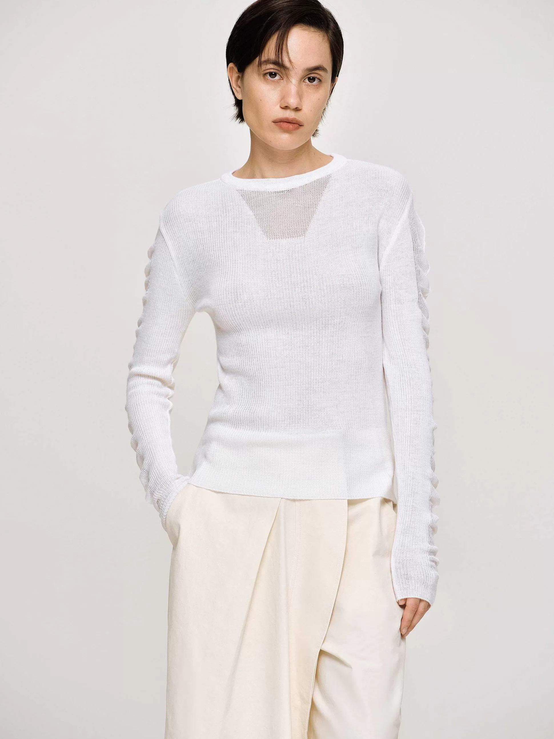Source Unknown Tricot A Manches Transparentes, Blanc Discount
