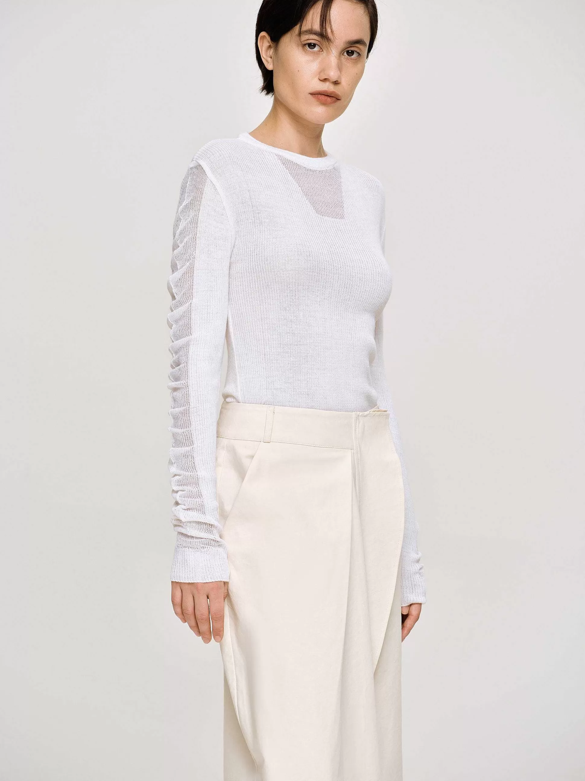 Source Unknown Tricot A Manches Transparentes, Blanc Discount