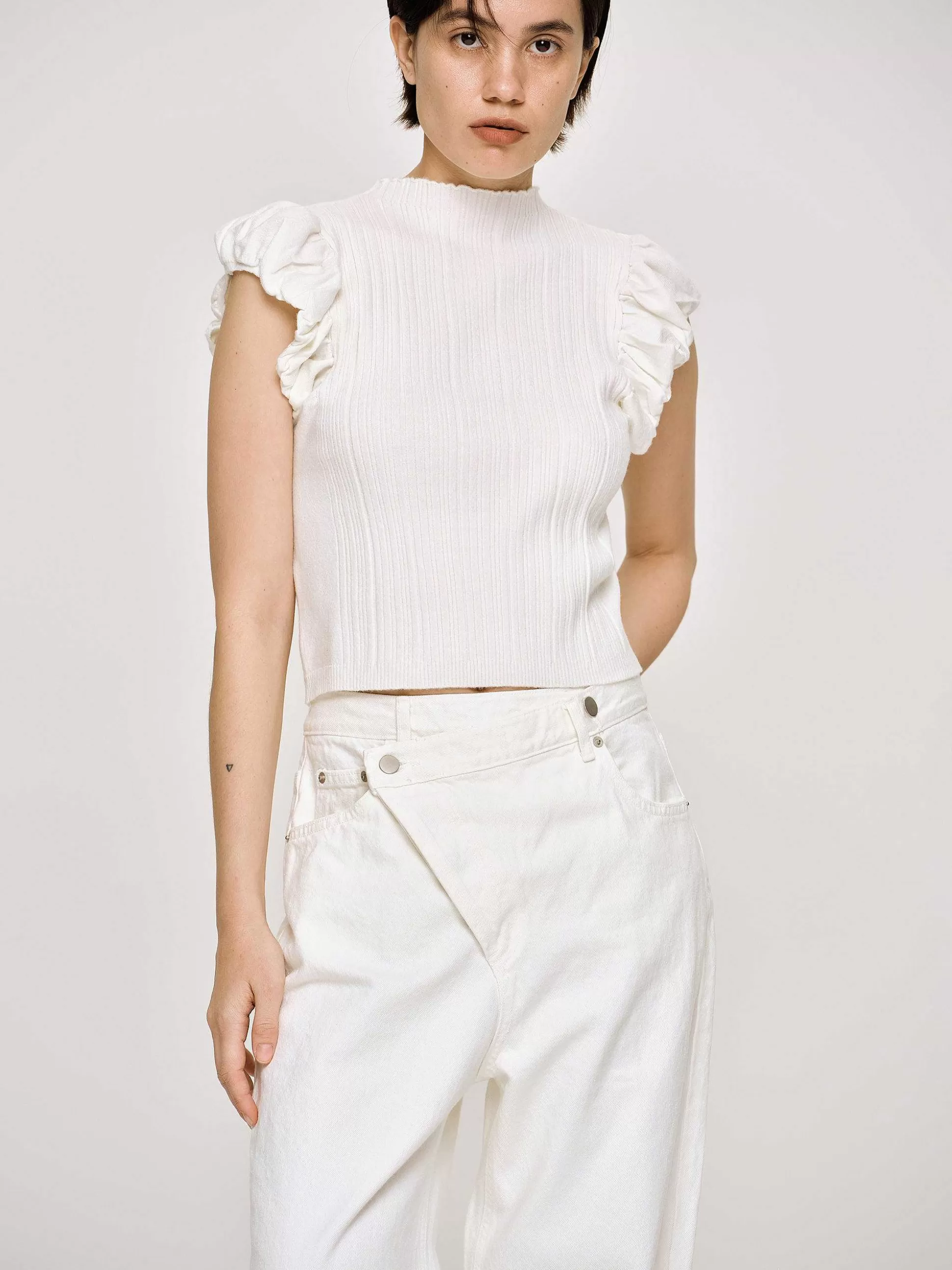 Source Unknown Tricot Cotele A Bulles, Blanc Hot