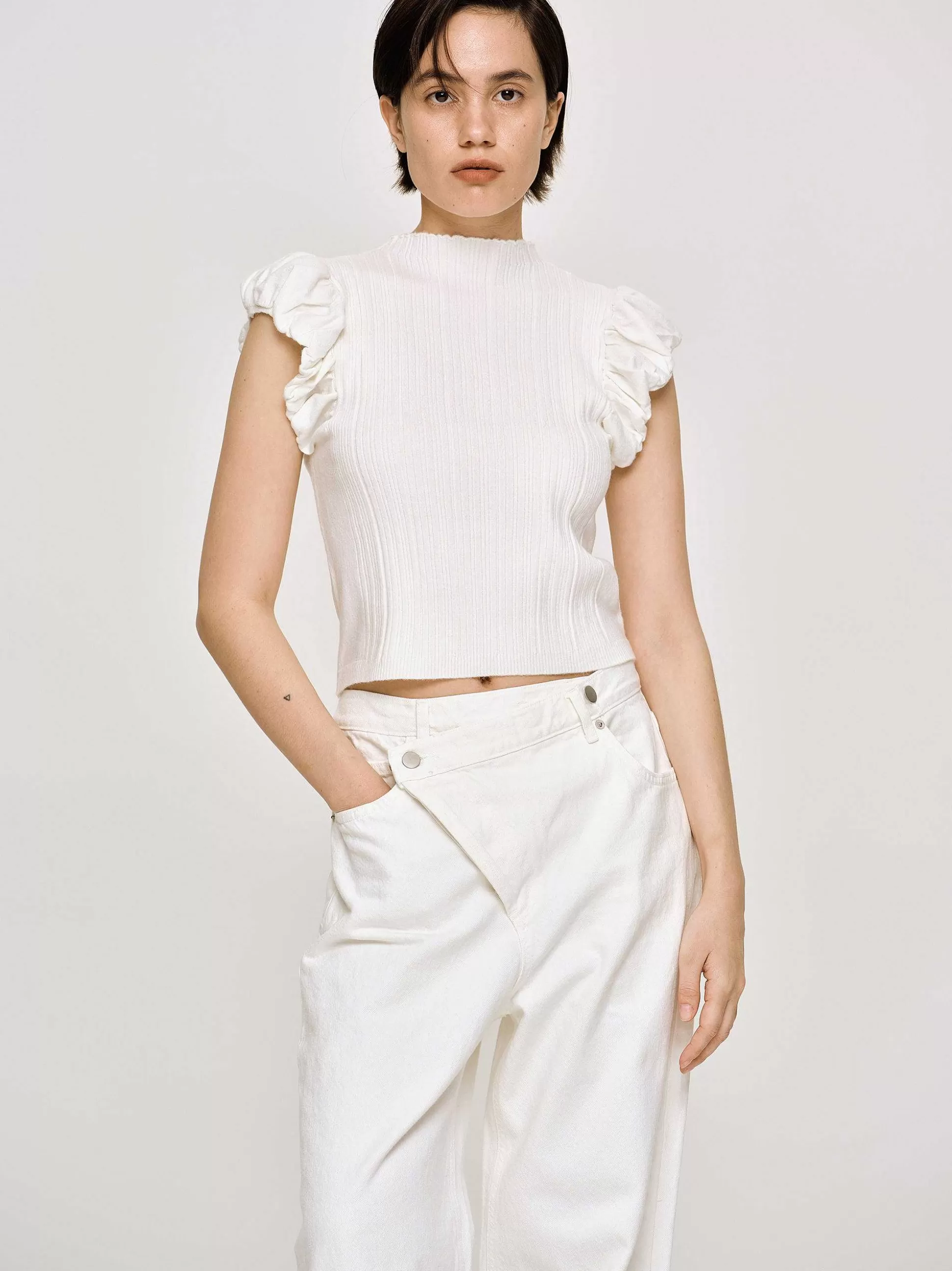 Source Unknown Tricot Cotele A Bulles, Blanc Hot