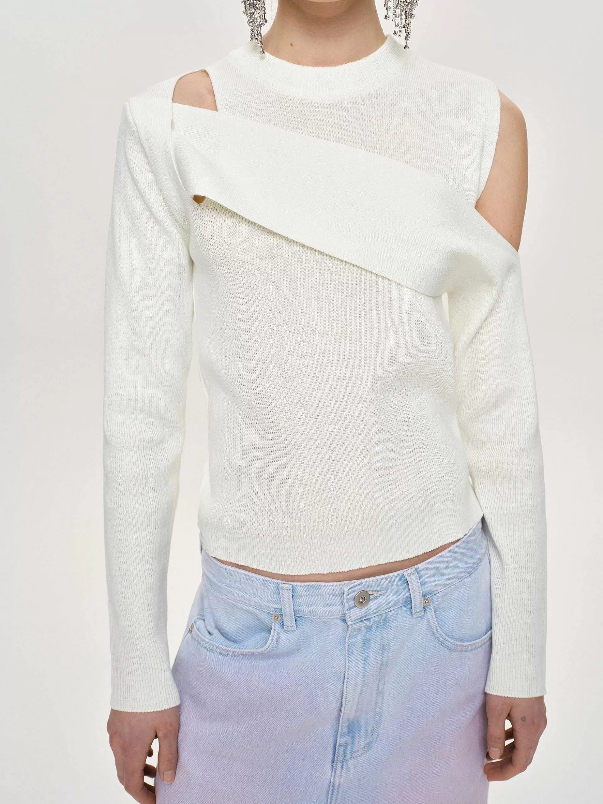 Source Unknown Tricot Drape Decoupe, Blanc Shop