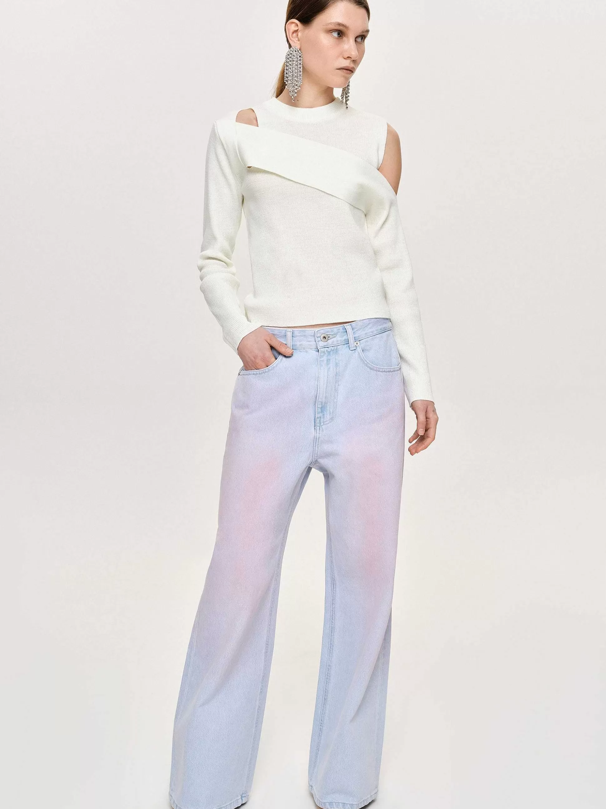 Source Unknown Tricot Drape Decoupe, Blanc Shop