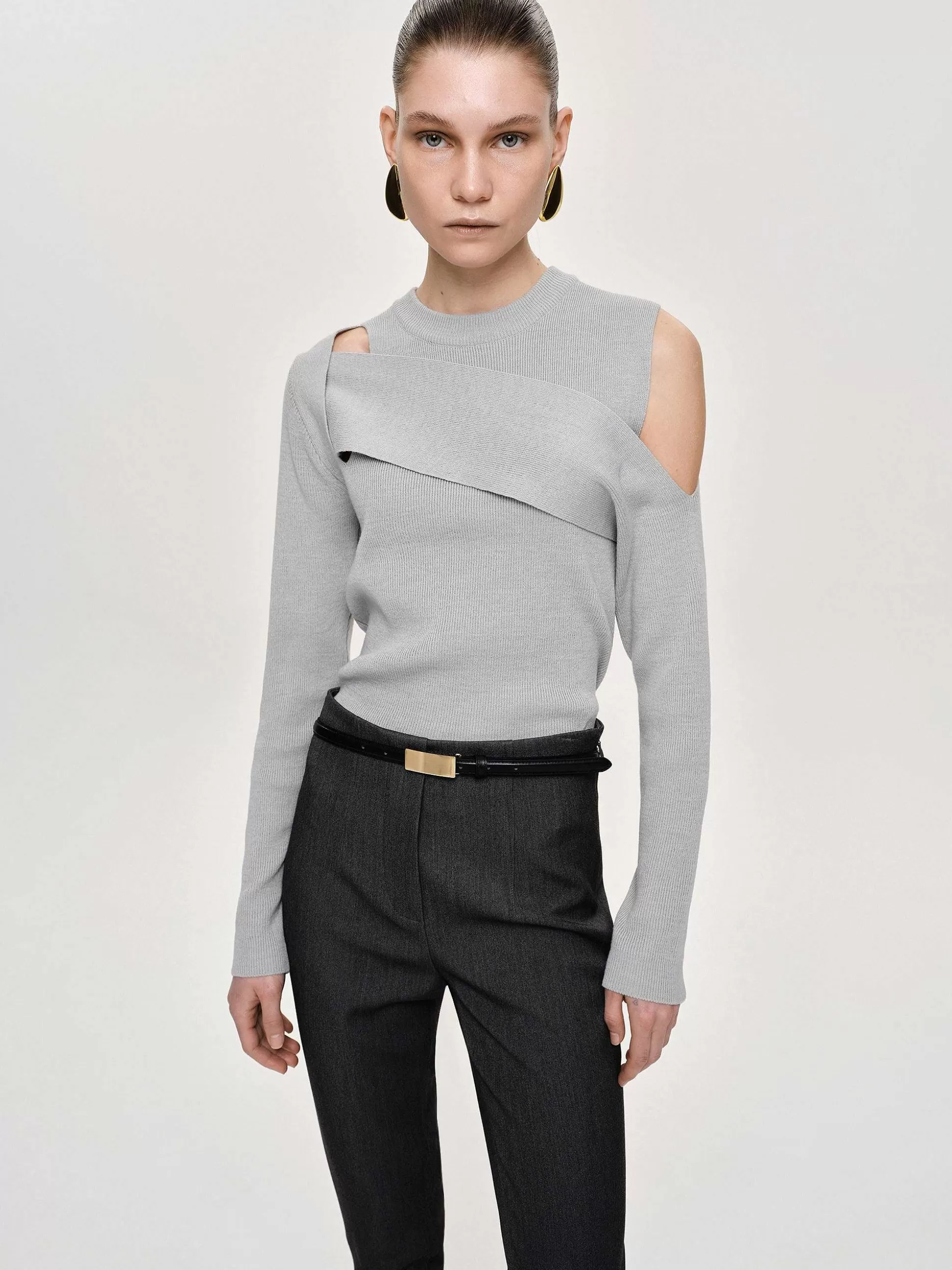Source Unknown Tricot Drape Decoupe, Gris Taupe Shop