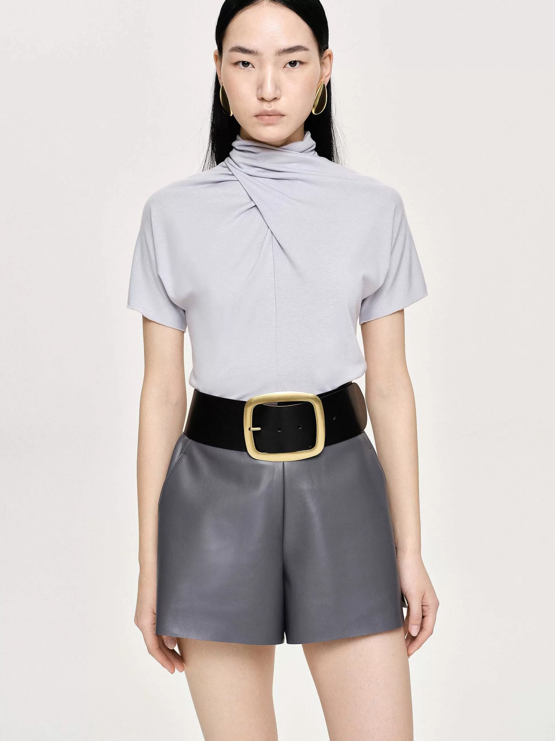 Source Unknown T-Shirt A Col Croise Daye, Gris Brume Online